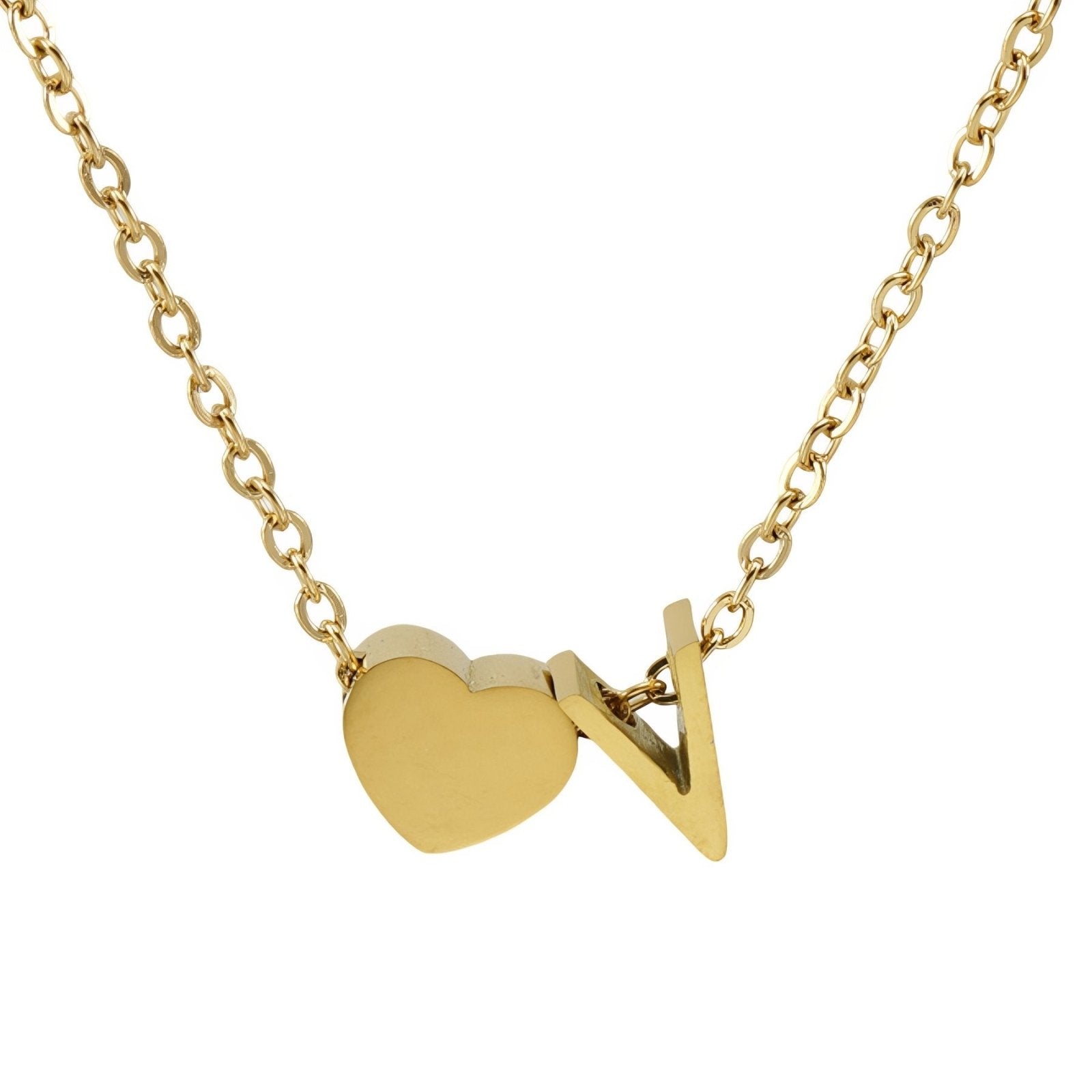 Collier personnalisé avec pendentif cœur et lettre initiale, en acier inoxydable plaqué or 18K
