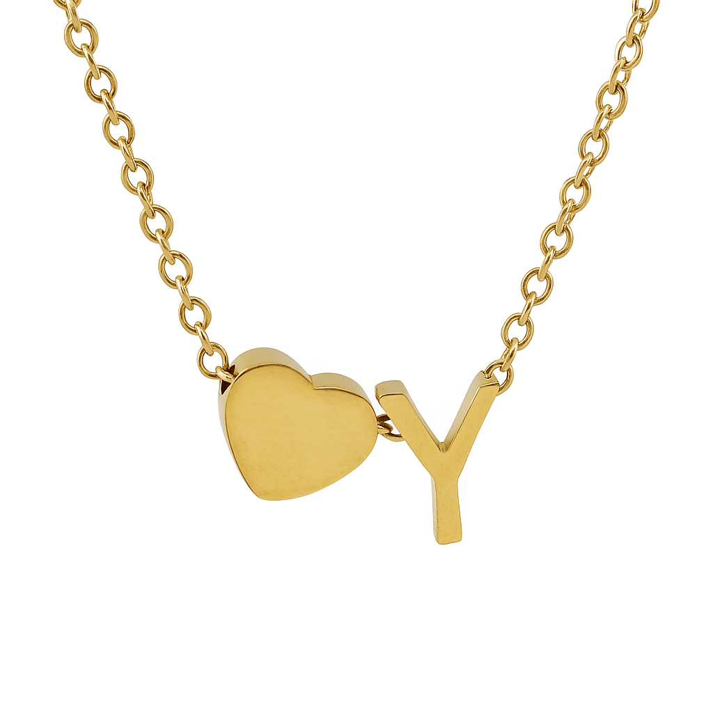Collier personnalisé avec pendentif cœur et lettre initiale, en acier inoxydable plaqué or 18K
