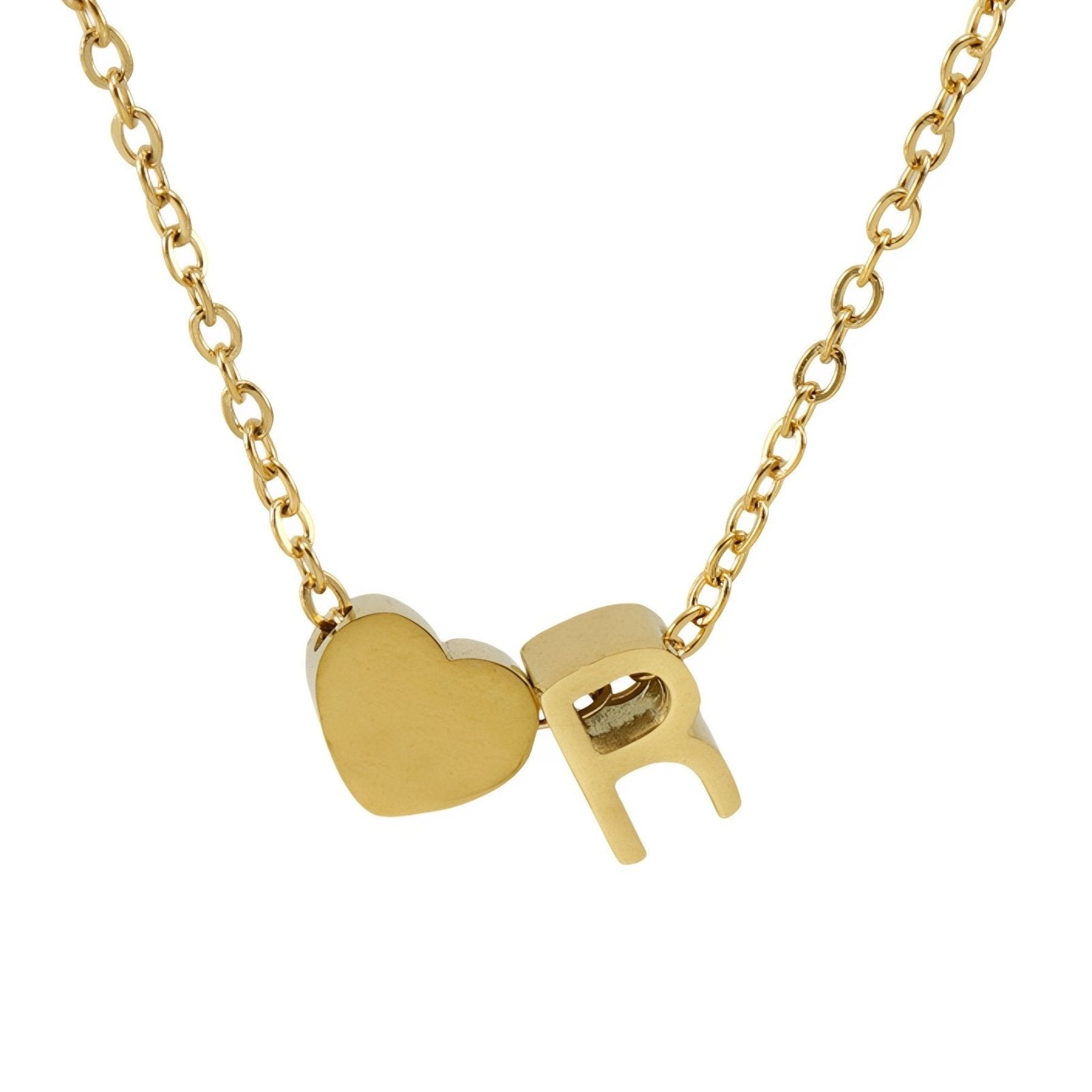 Collier personnalisé avec pendentif cœur et lettre initiale, en acier inoxydable plaqué or 18K