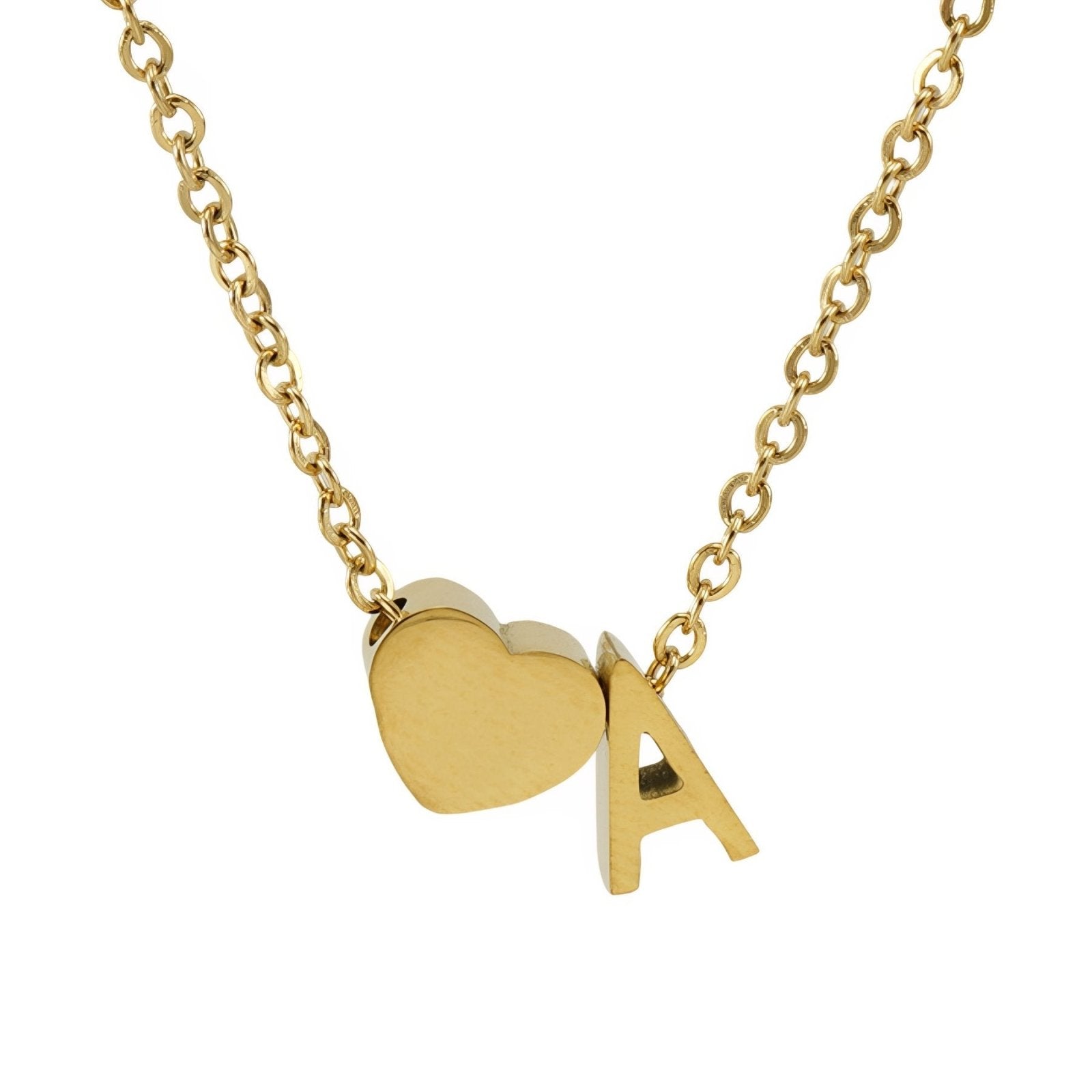 Collier personnalisé avec pendentif cœur et lettre initiale, en acier inoxydable plaqué or 18K