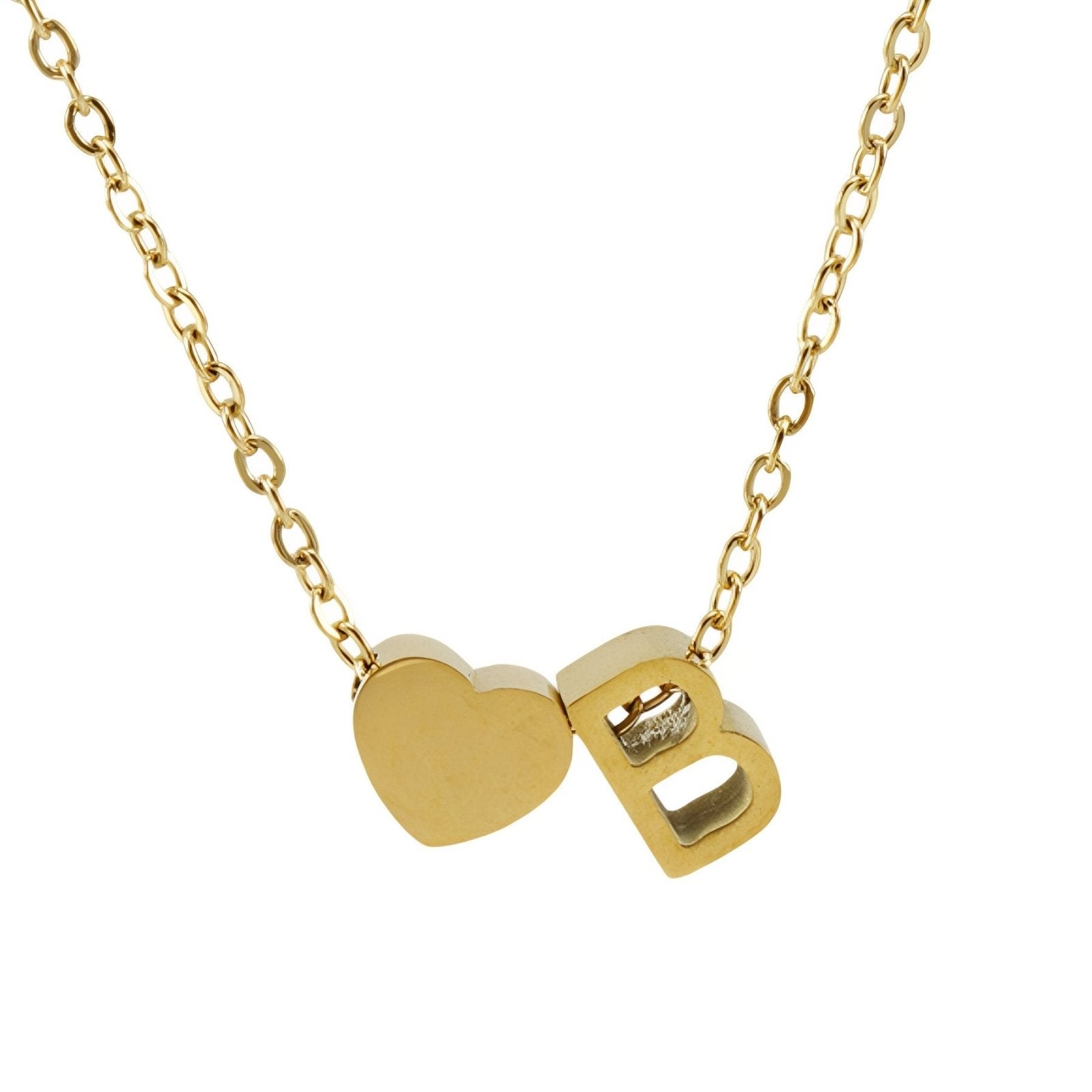 Collier personnalisé avec pendentif cœur et lettre initiale, en acier inoxydable plaqué or 18K