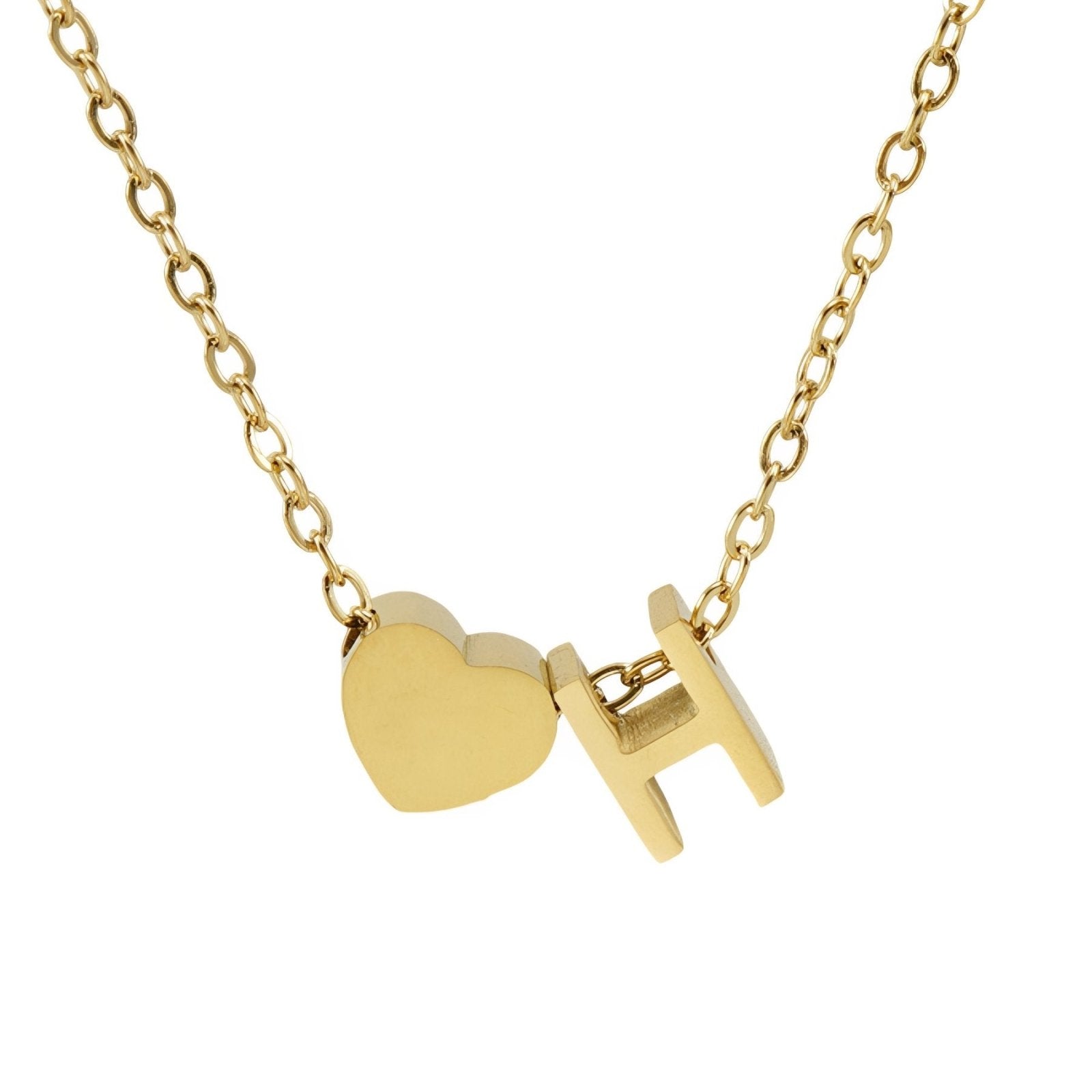 Collier personnalisé avec pendentif cœur et lettre initiale, en acier inoxydable plaqué or 18K