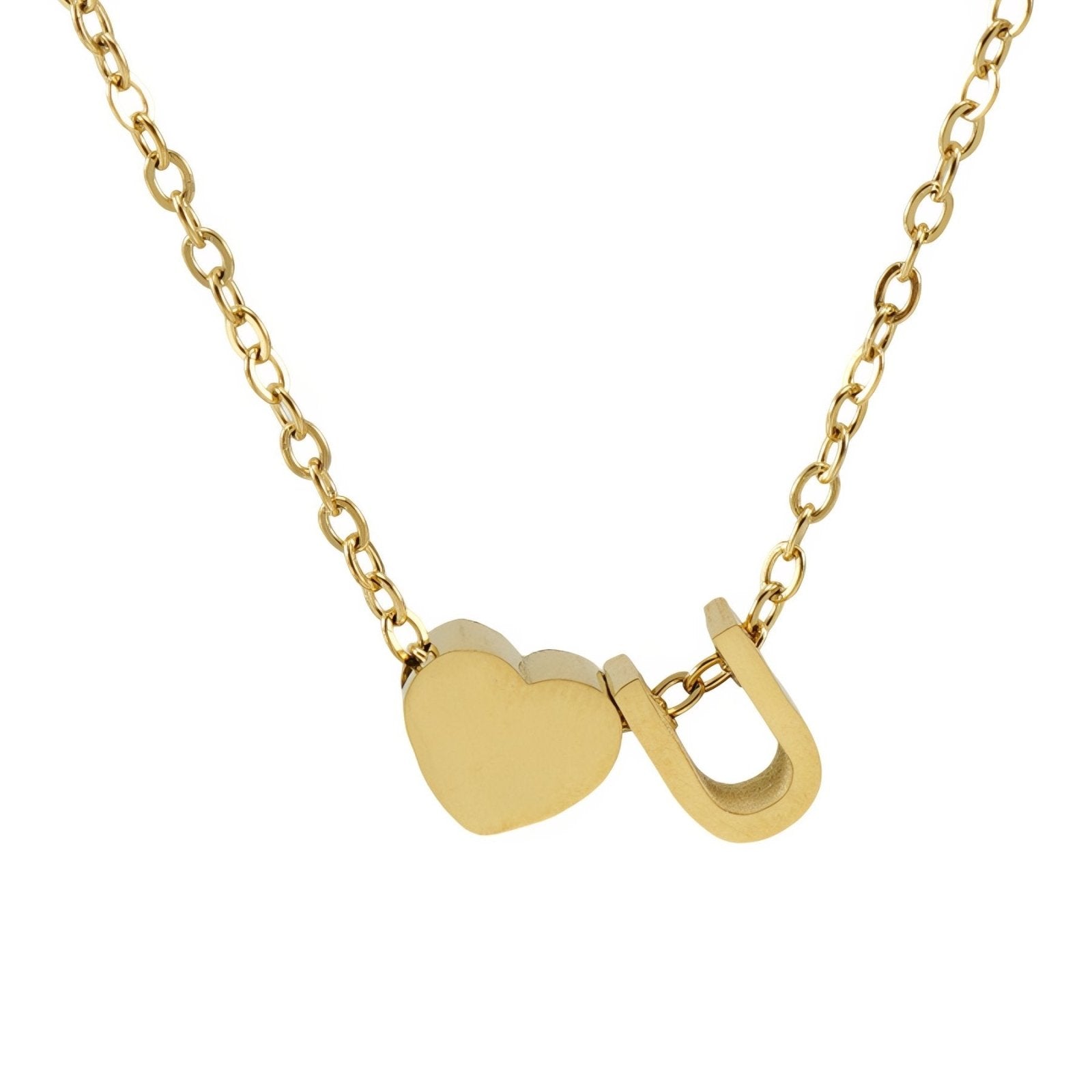 Collier personnalisé avec pendentif cœur et lettre initiale, en acier inoxydable plaqué or 18K
