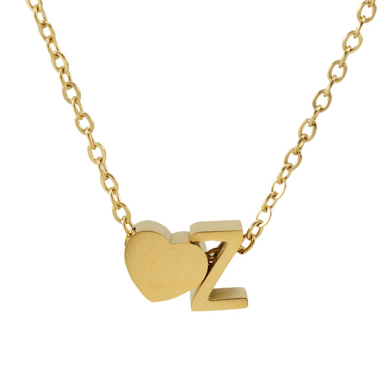 Collier personnalisé avec pendentif cœur et lettre initiale, en acier inoxydable plaqué or 18K