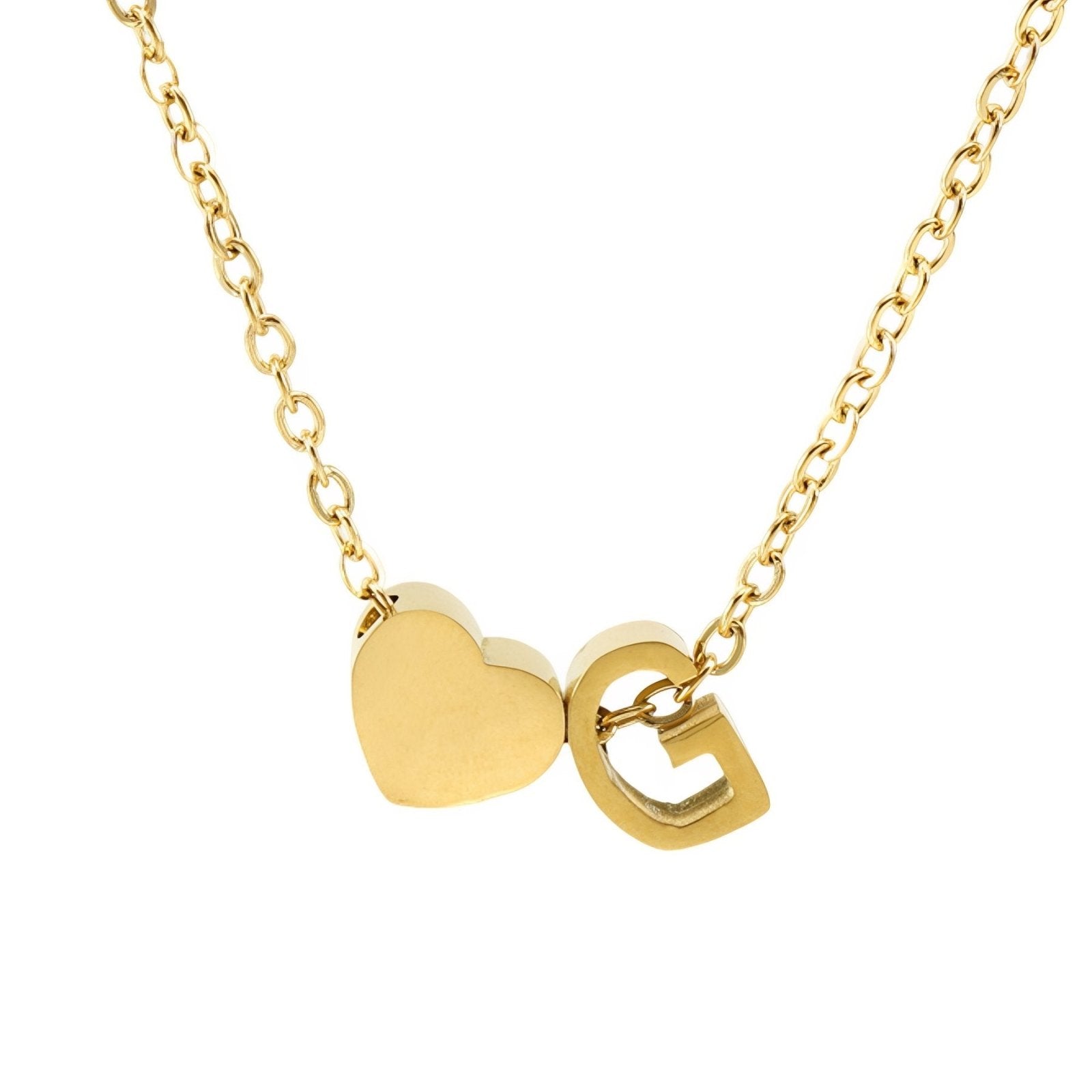 Collier personnalisé avec pendentif cœur et lettre initiale, en acier inoxydable plaqué or 18K