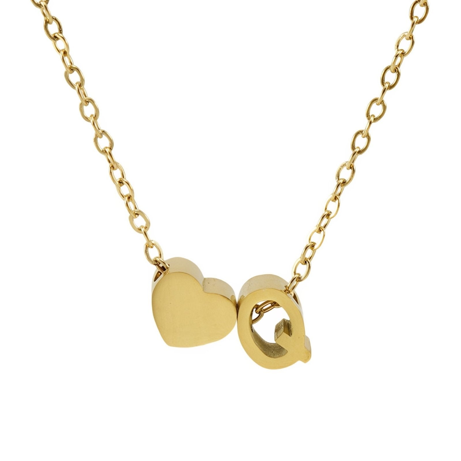 Collier personnalisé avec pendentif cœur et lettre initiale, en acier inoxydable plaqué or 18K