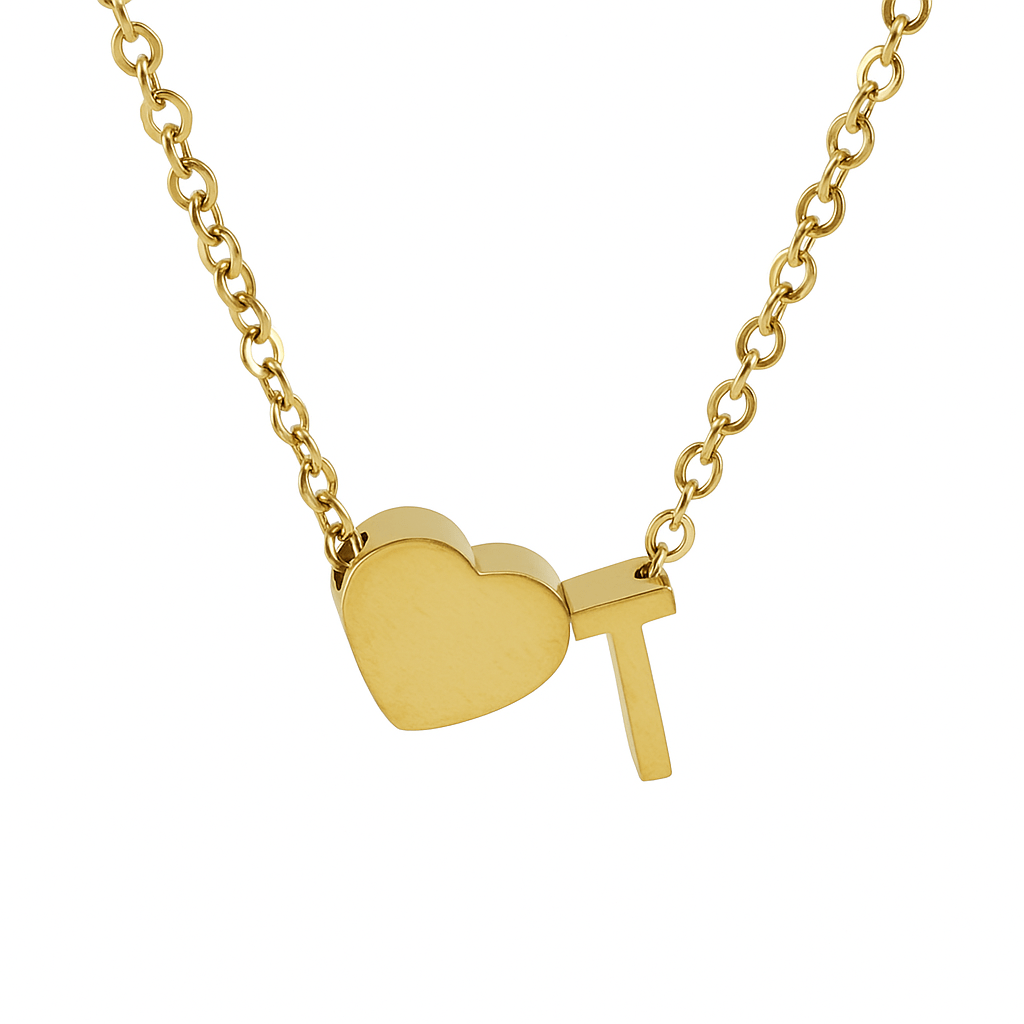 Collier personnalisé avec pendentif cœur et lettre initiale, en acier inoxydable plaqué or 18K
