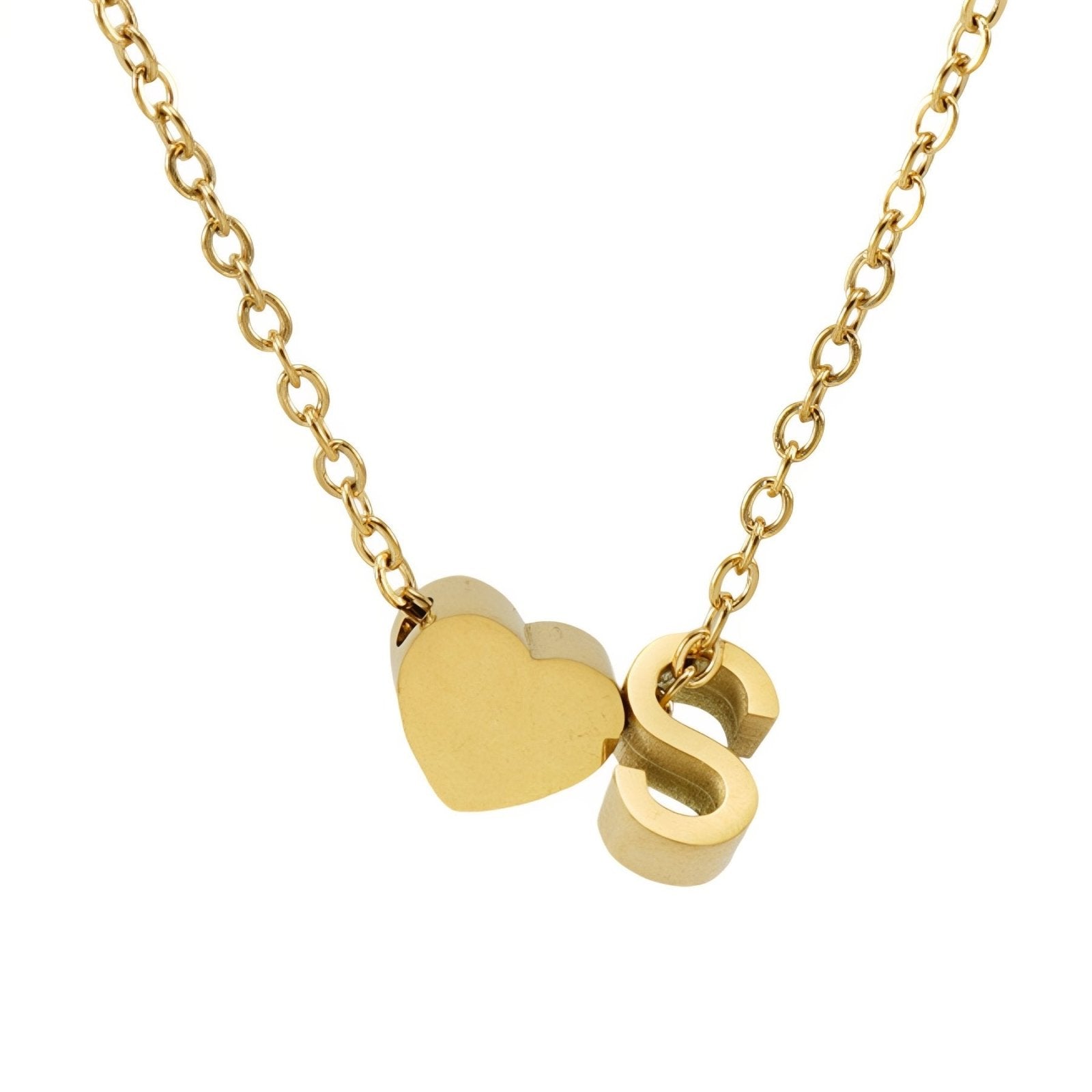 Collier personnalisé avec pendentif cœur et lettre initiale, en acier inoxydable plaqué or 18K