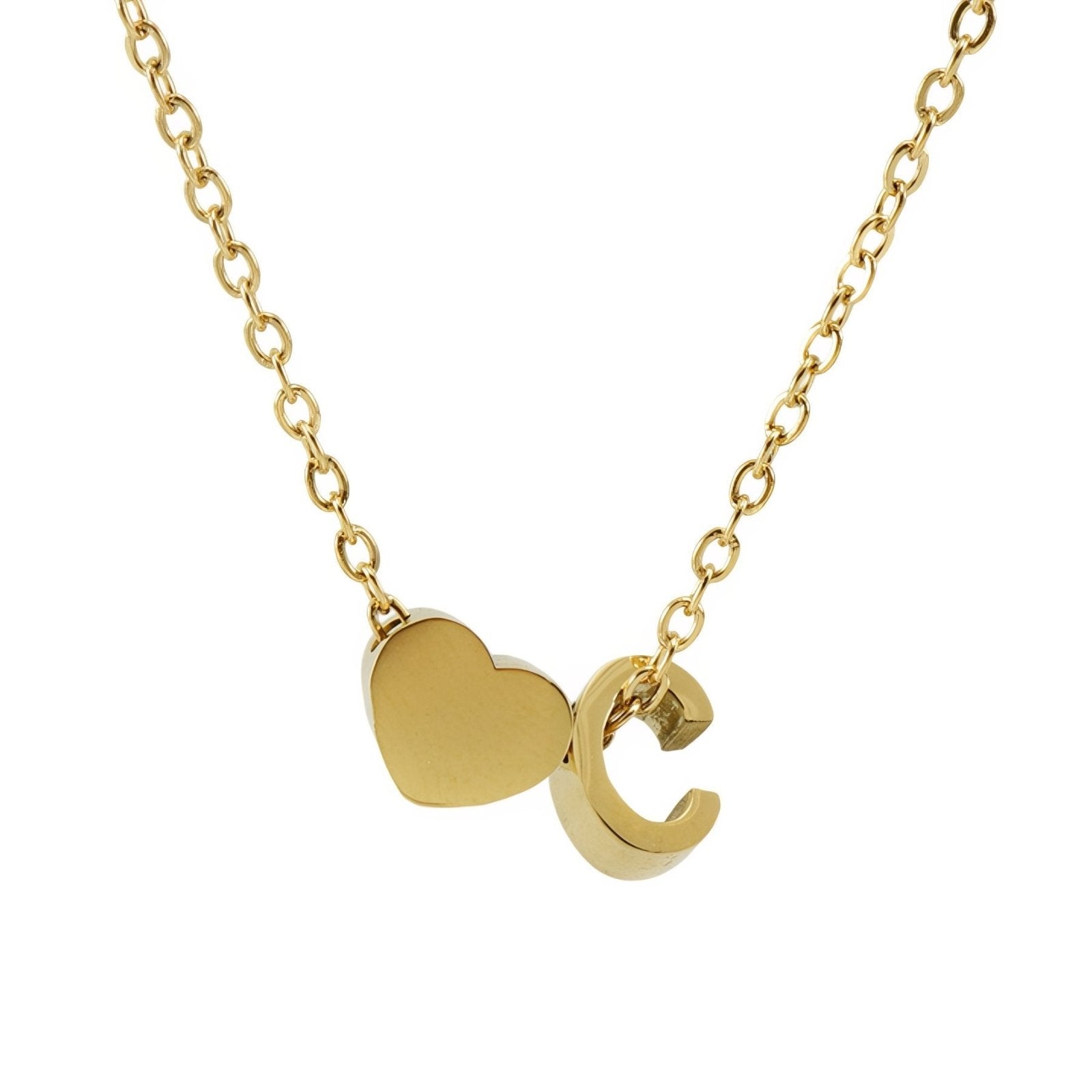 Collier personnalisé avec pendentif cœur et lettre initiale, en acier inoxydable plaqué or 18K