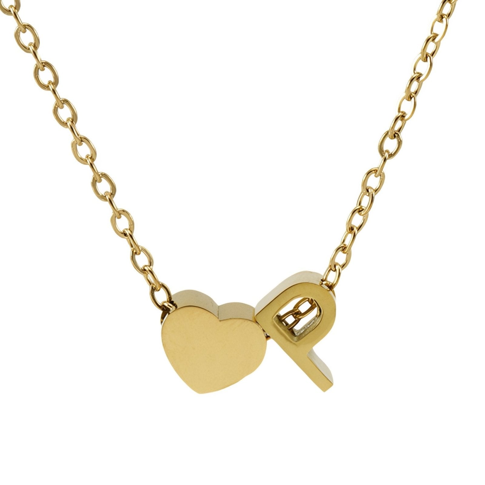 Collier personnalisé avec pendentif cœur et lettre initiale, en acier inoxydable plaqué or 18K