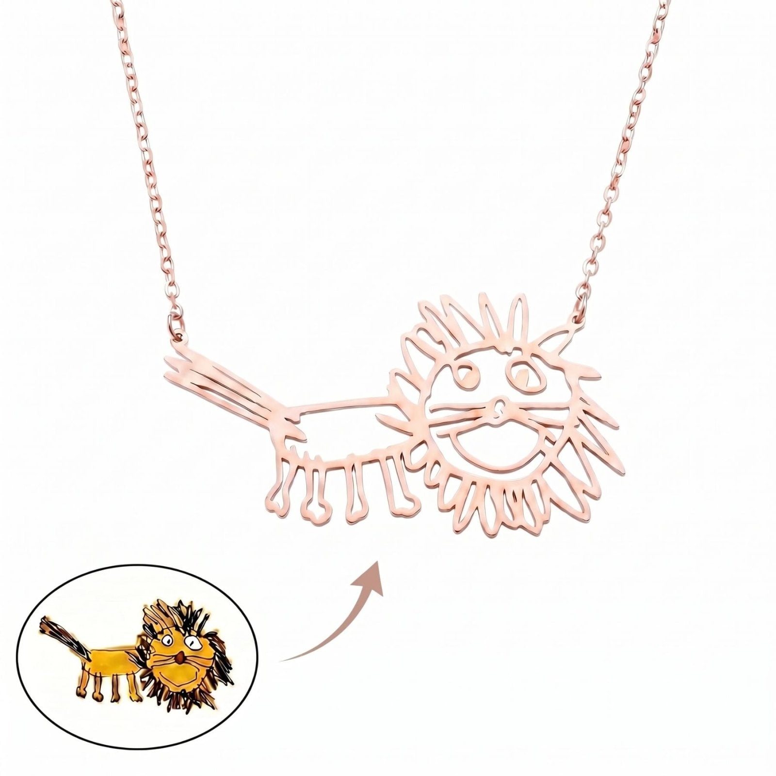 Collier personnalisé pendentif dessin d'enfant, gravure sur mesure, en acier inoxydable