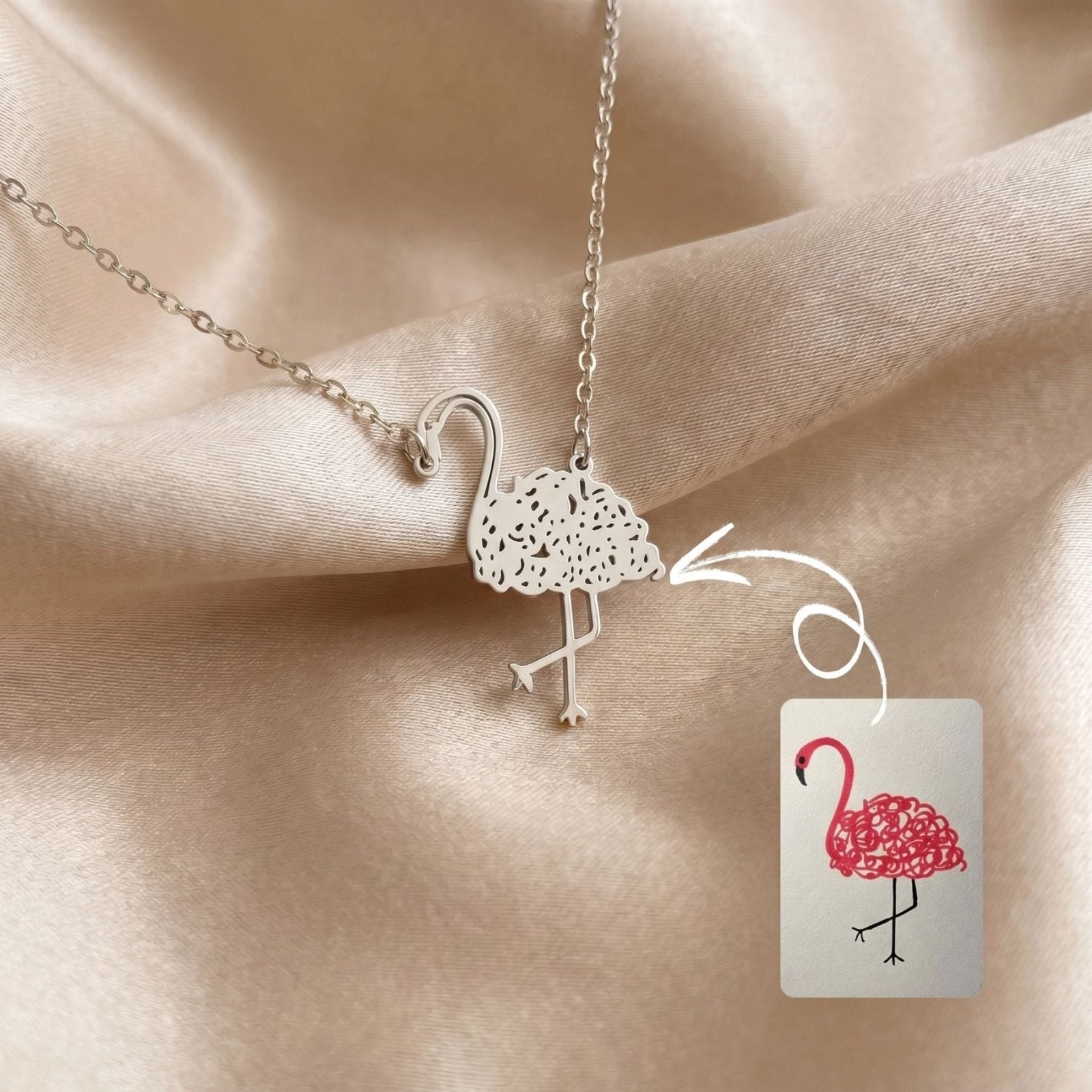 Collier personnalisé pendentif dessin d'enfant, gravure sur mesure, en acier inoxydable