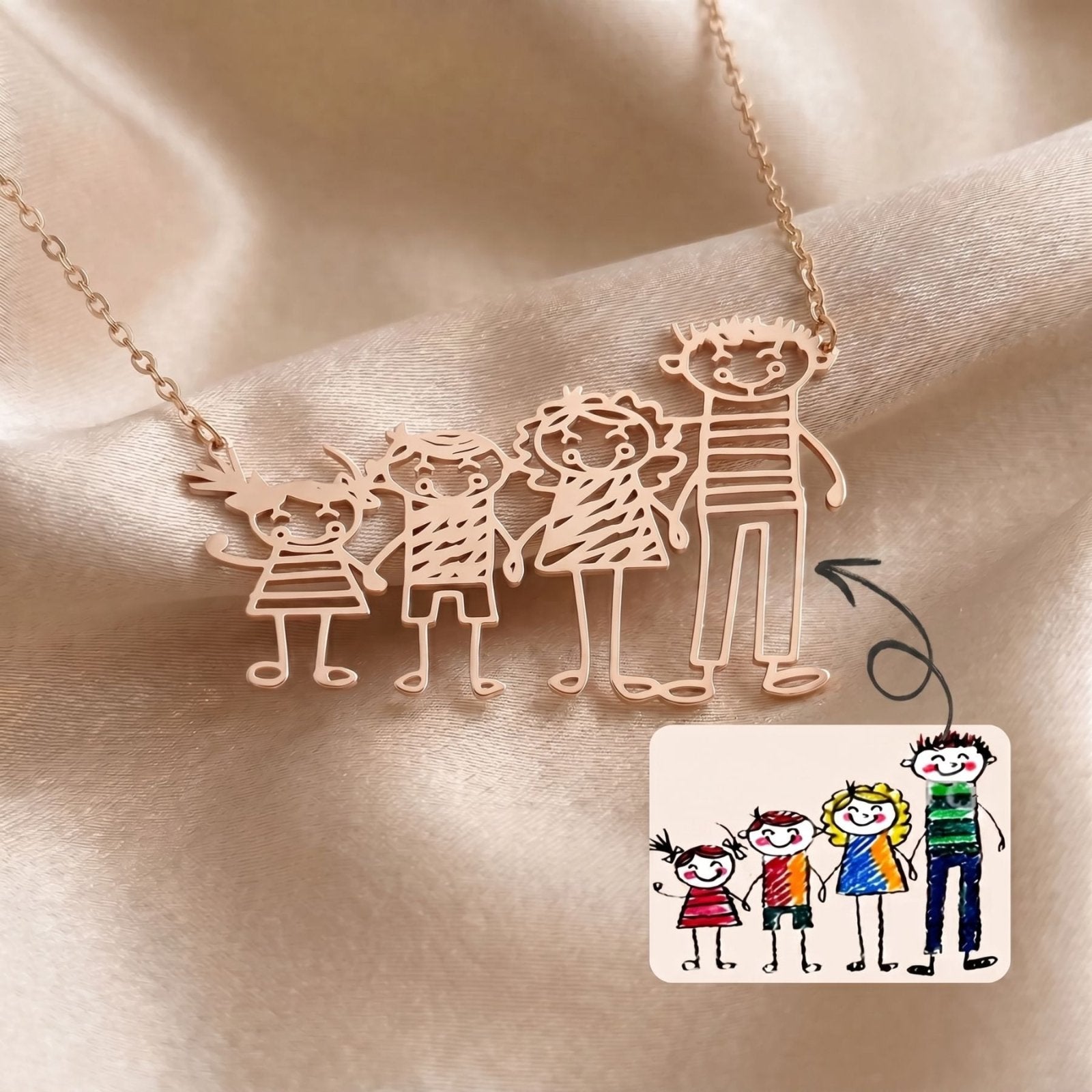 Collier personnalisé pendentif dessin d'enfant, gravure sur mesure, en acier inoxydable