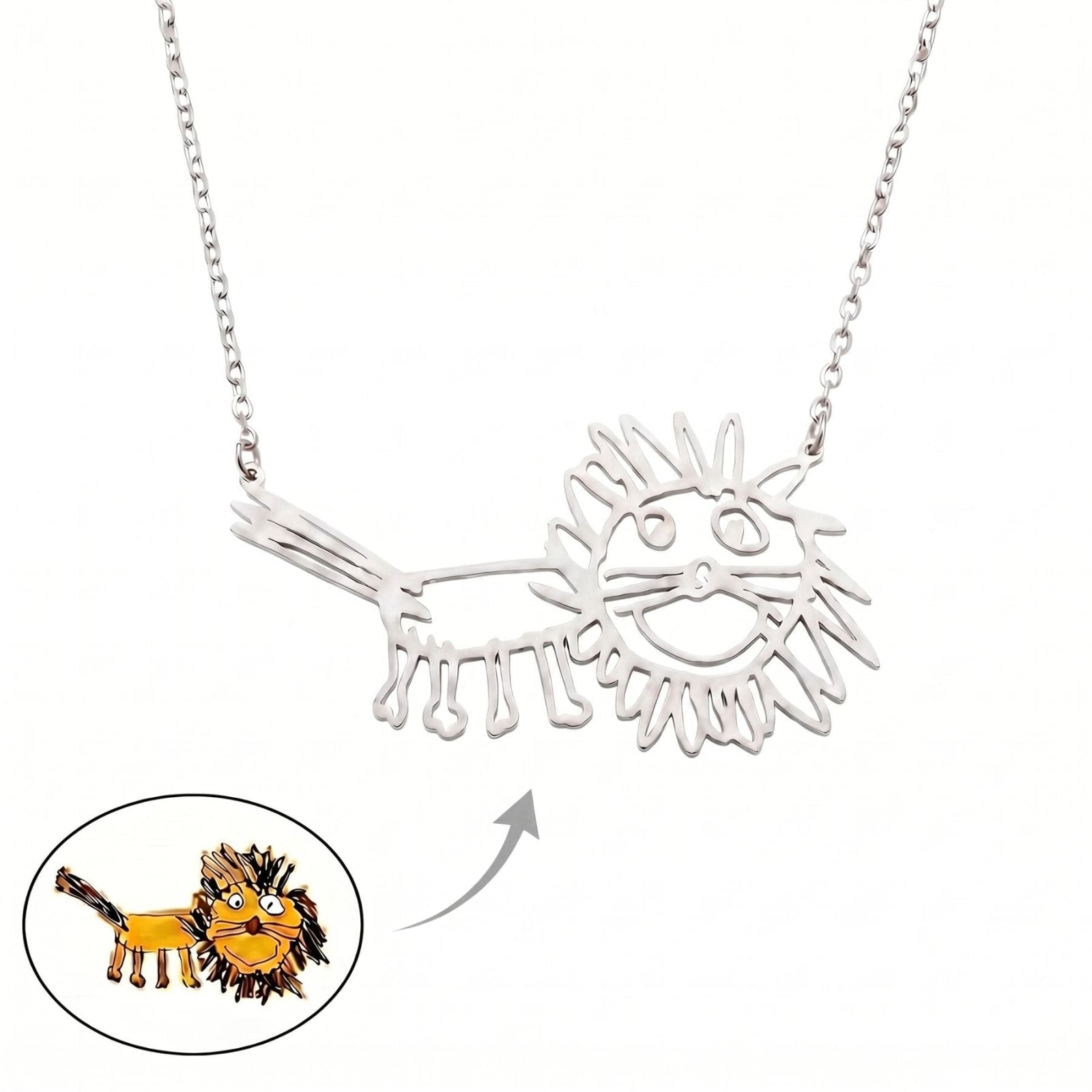 Collier personnalisé pendentif dessin d'enfant, gravure sur mesure, en acier inoxydable