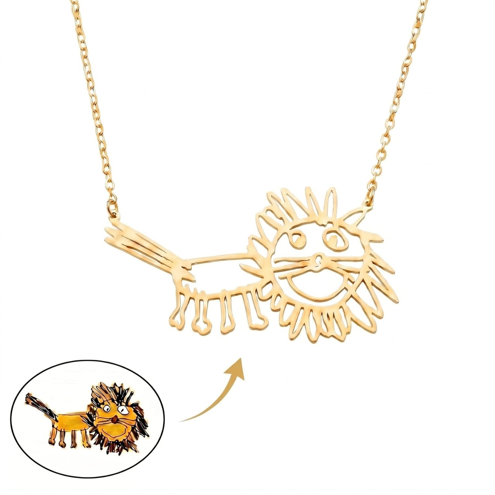 Collier personnalisé pendentif dessin d'enfant, gravure sur mesure, en acier inoxydable