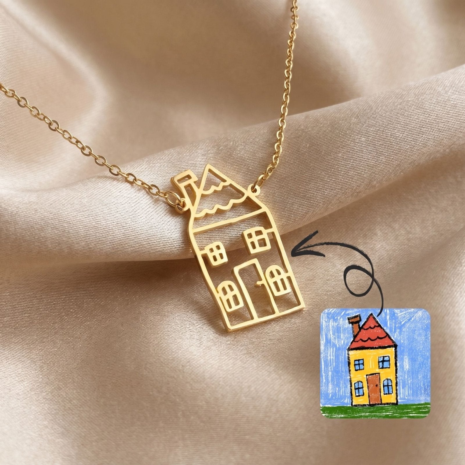 Collier personnalisé pendentif dessin d'enfant, gravure sur mesure, en acier inoxydable