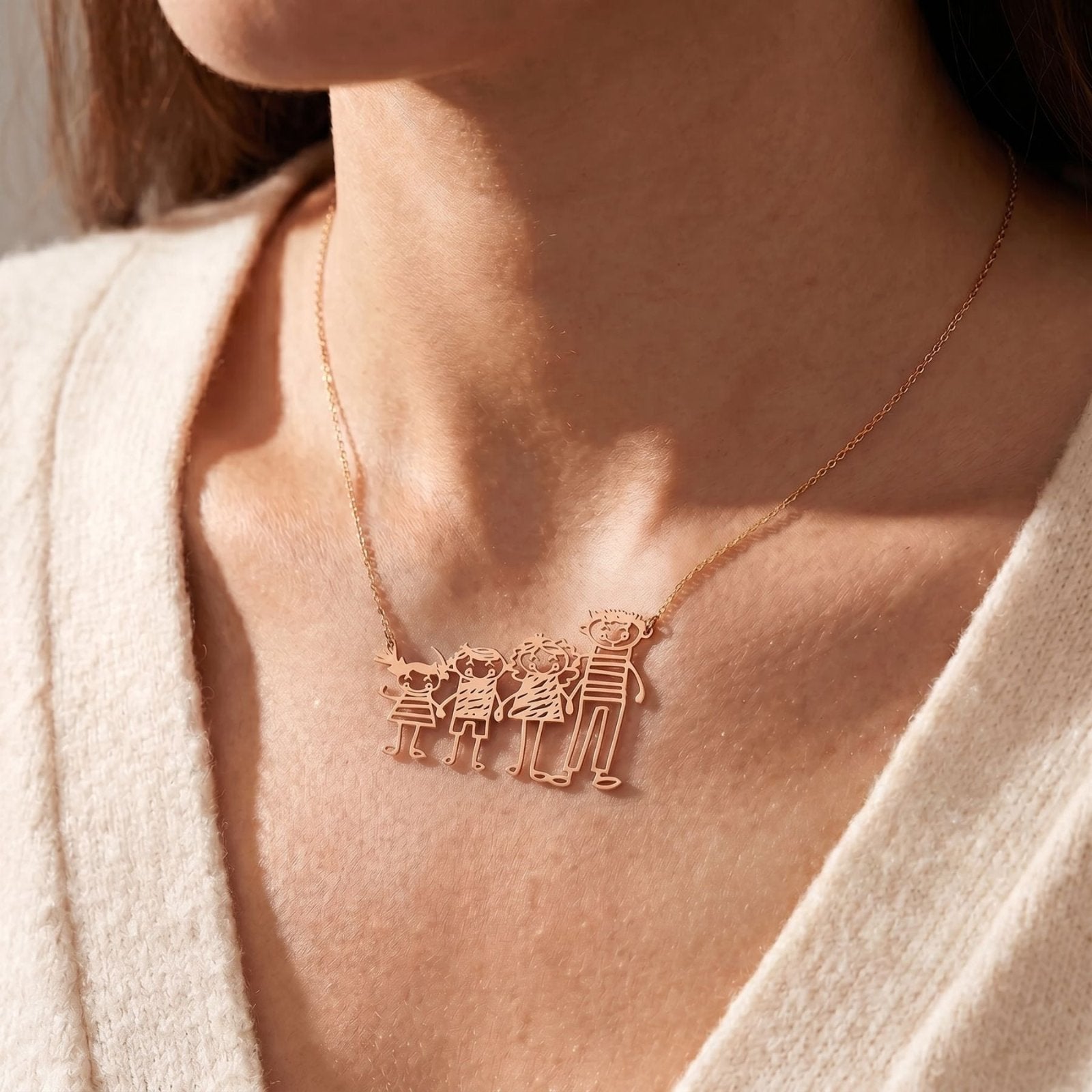 Collier personnalisé pendentif dessin d'enfant, gravure sur mesure, en acier inoxydable