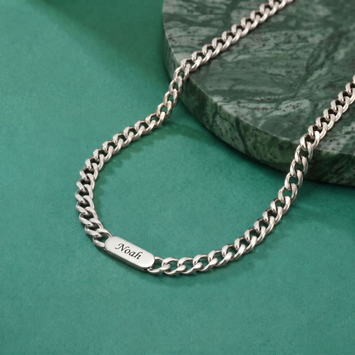 Collier personnalisé pour homme, plaquette ovale gravée avec prénom, en acier inoxydable 316L
