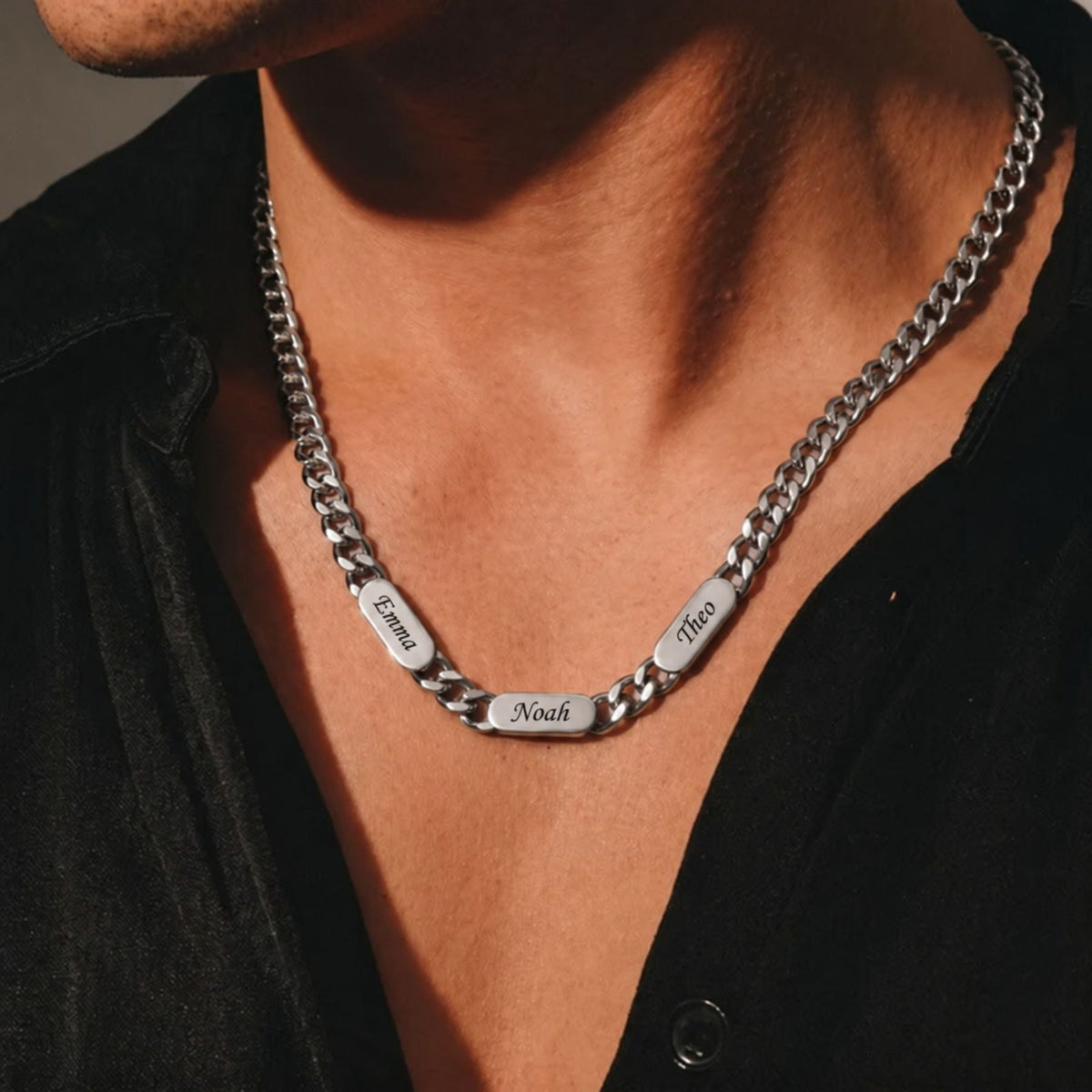 Collier personnalisé pour homme, plaquette ovale gravée avec prénom, en acier inoxydable 316L