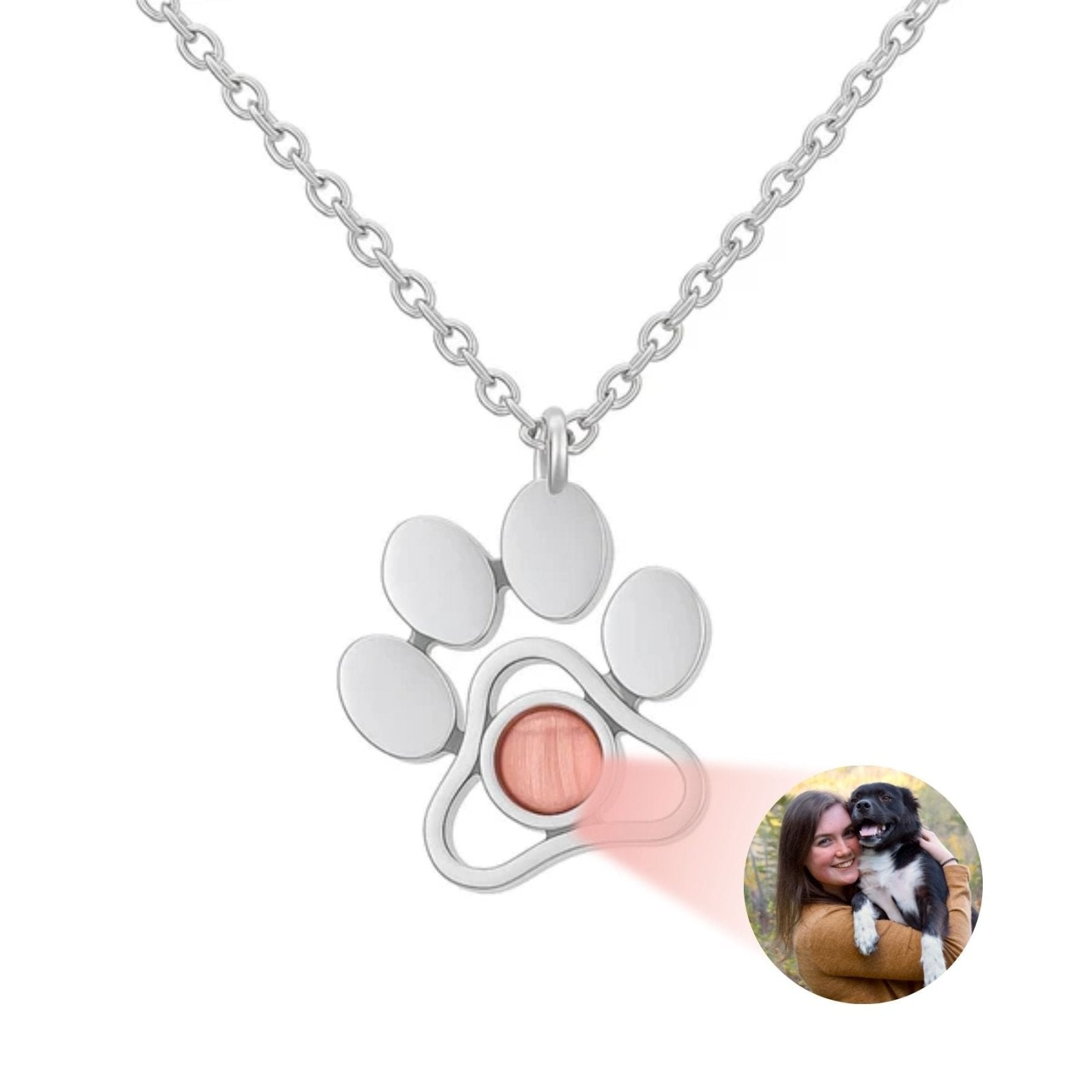 Collier photo animal de compagnie, pendentif en forme de patte, acier inoxydable, modèle Puppy