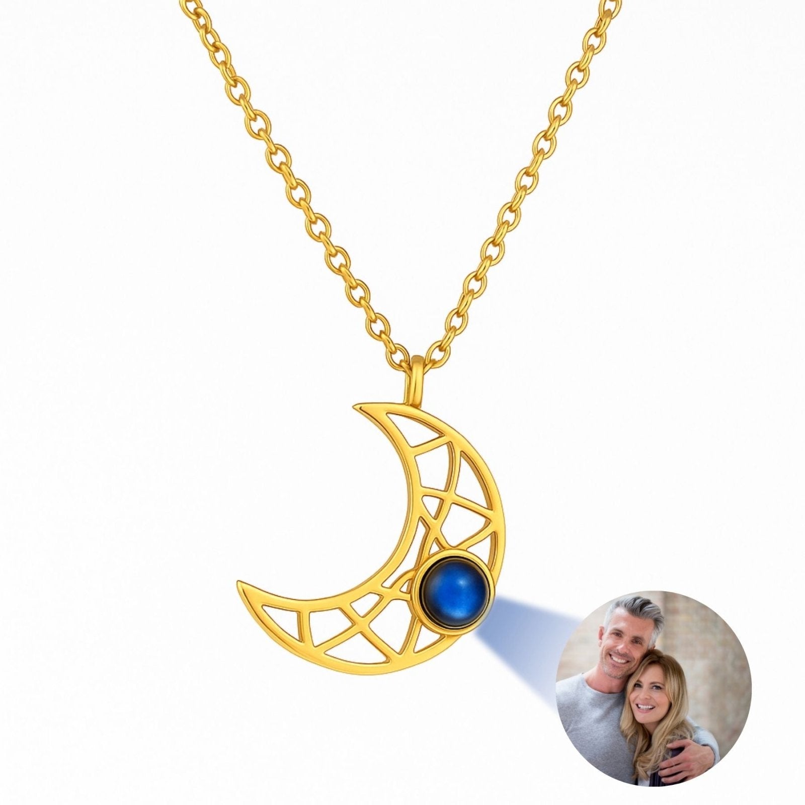 Collier photo personnalisable, croissant de lune, acier inoxydable, modèle Carminati