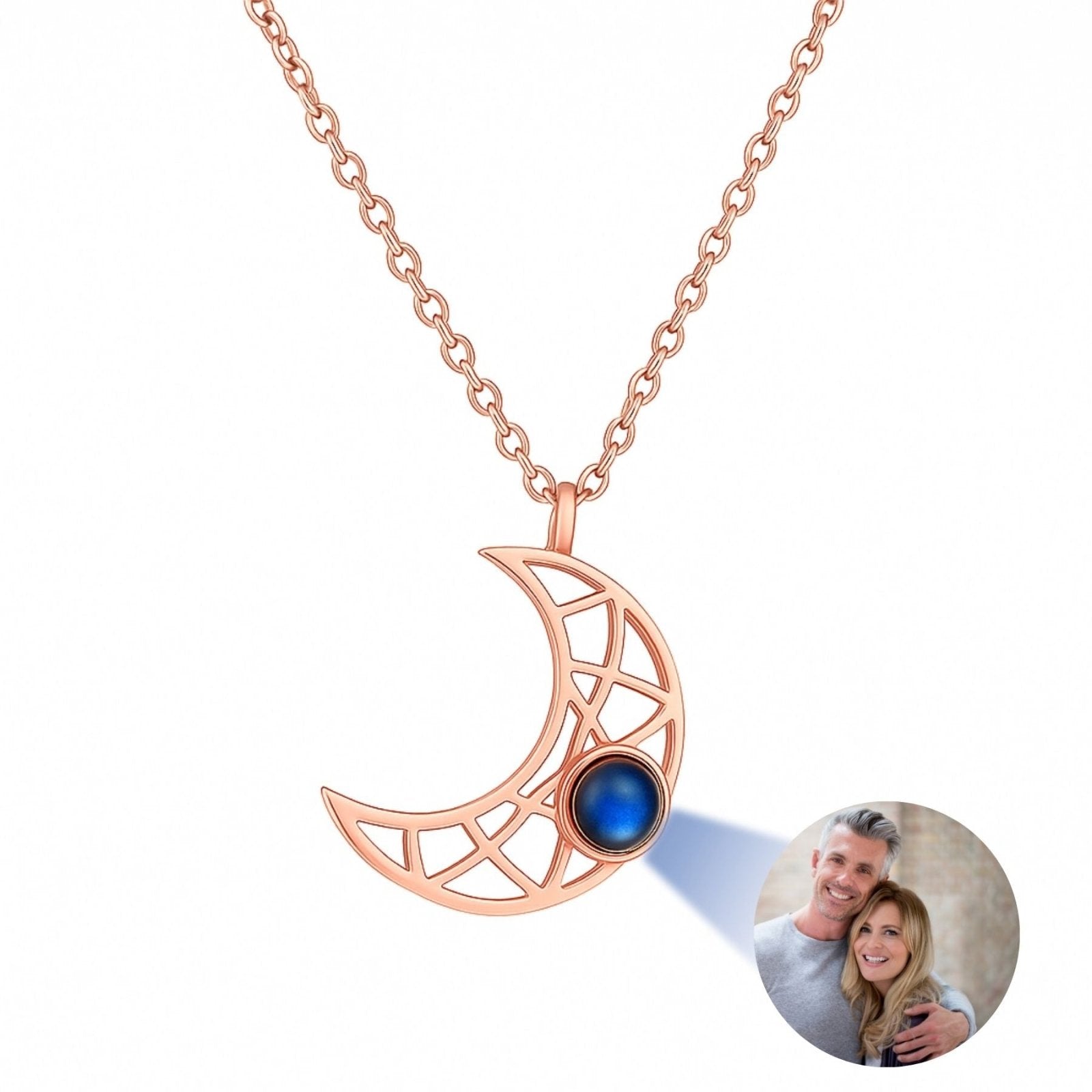 Collier photo personnalisable, croissant de lune, acier inoxydable, modèle Carminati