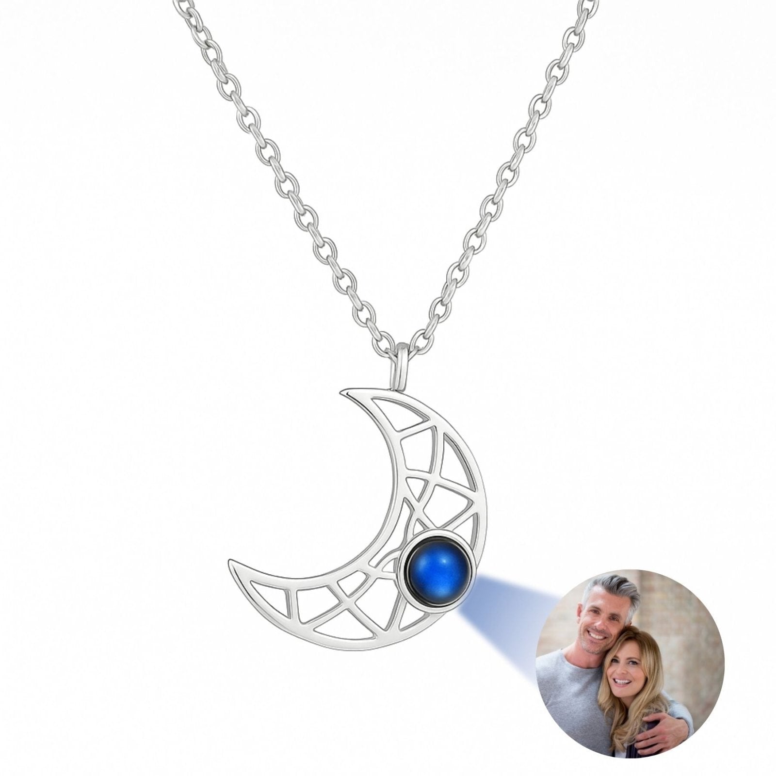 Collier photo personnalisable, croissant de lune, acier inoxydable, modèle Carminati
