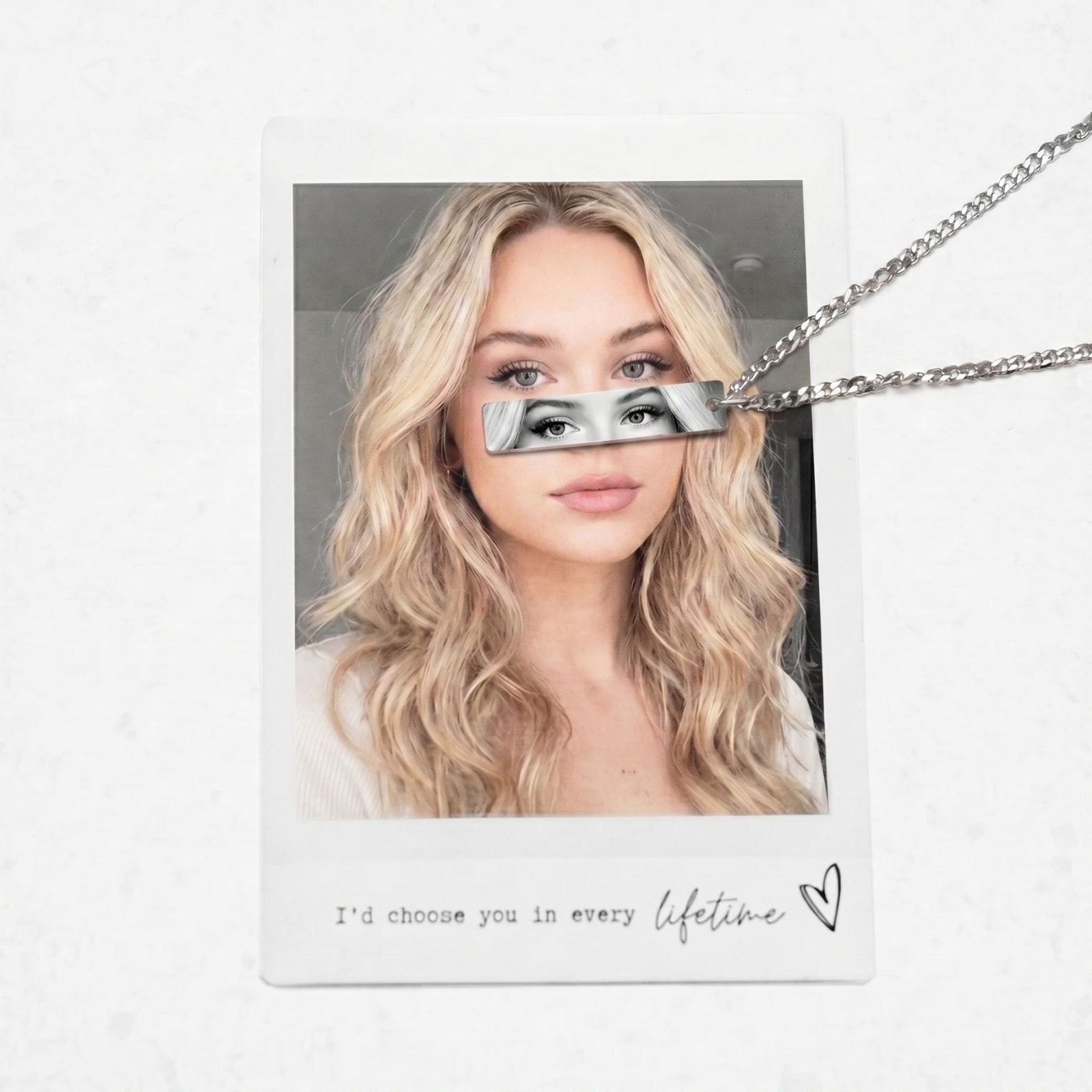 Collier photo yeux personnalisable, pendentif plaque rectangulaire, en acier inoxydable