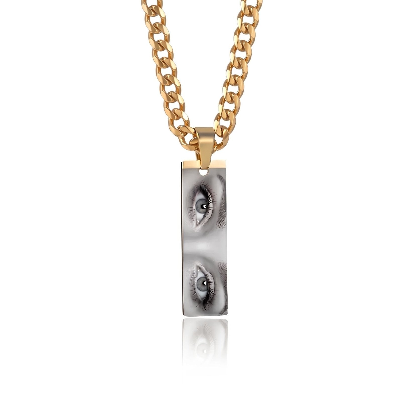 Collier photo yeux personnalisable, pendentif plaque rectangulaire, en acier inoxydable
