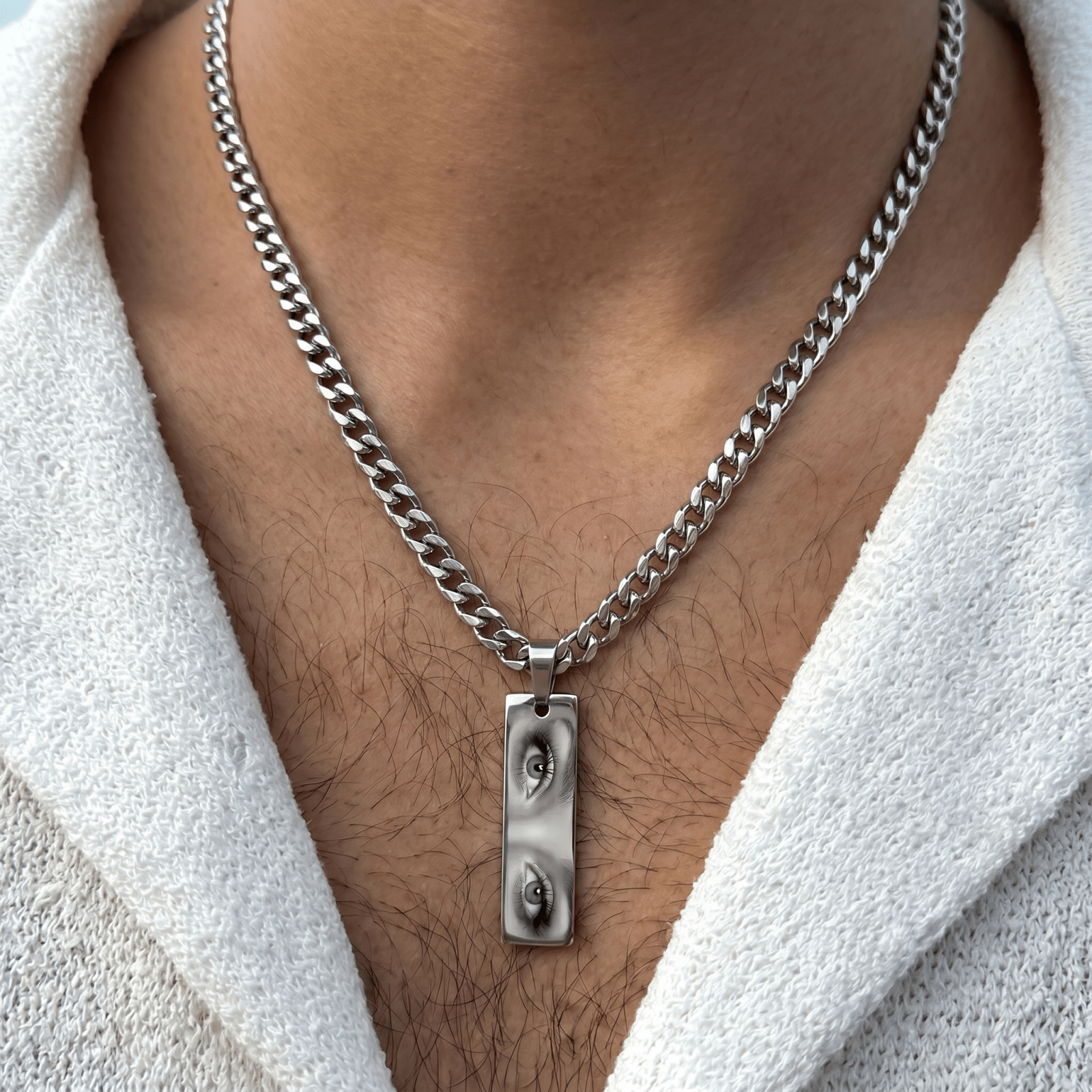 Collier photo yeux personnalisable, pendentif plaque rectangulaire, en acier inoxydable