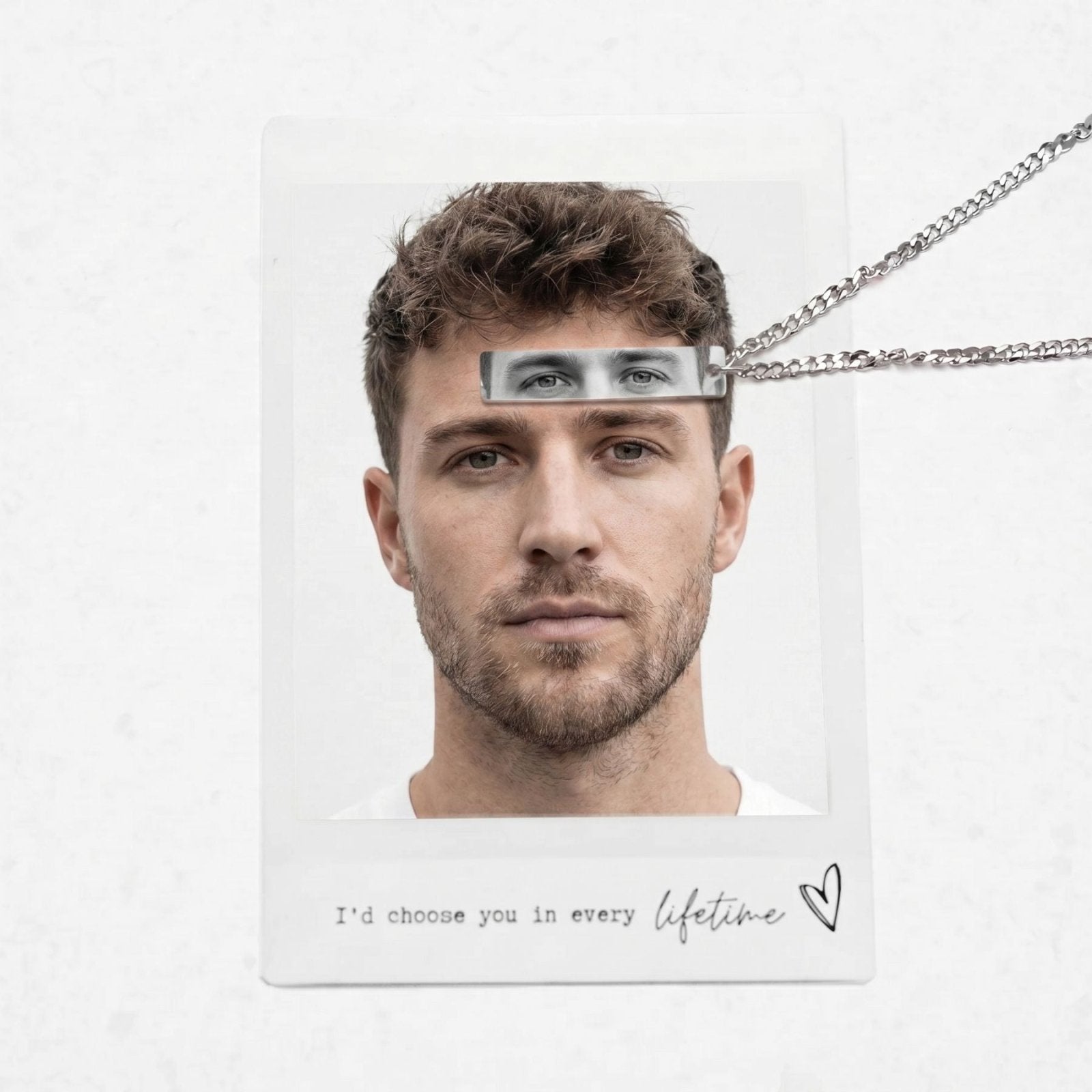 Collier photo yeux personnalisable, pendentif plaque rectangulaire, en acier inoxydable