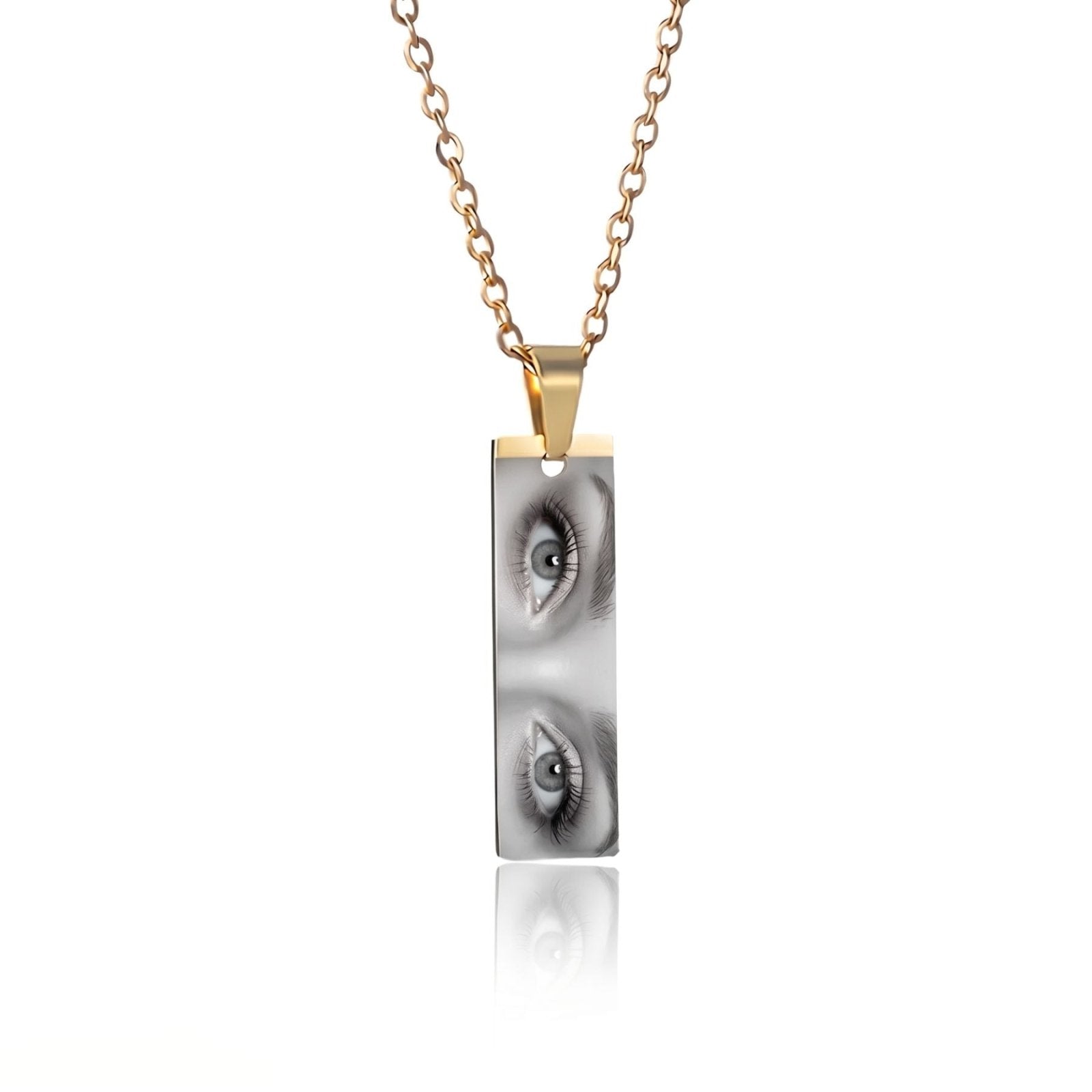 Collier photo yeux personnalisable, pendentif plaque rectangulaire, en acier inoxydable