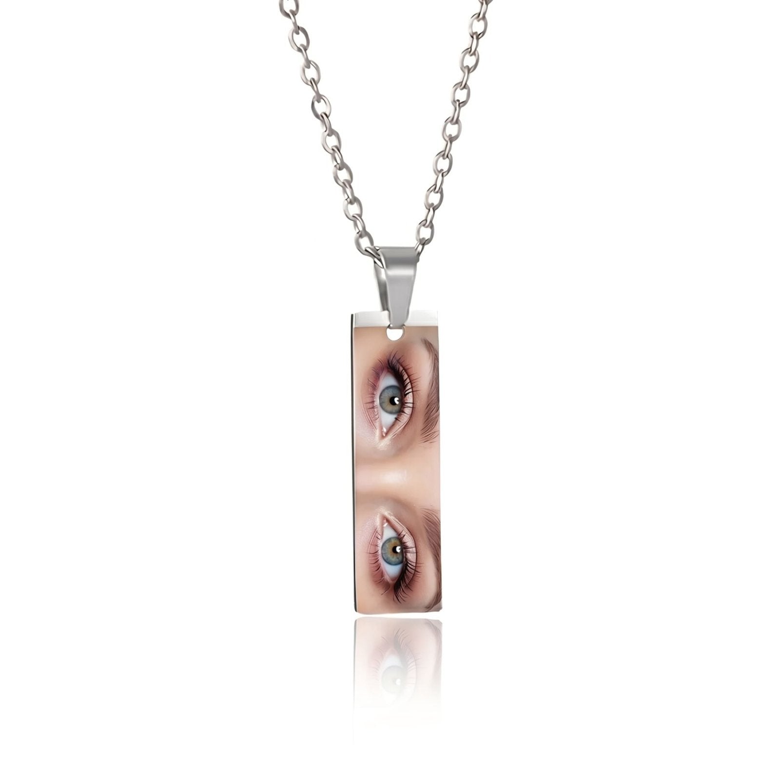 Collier photo yeux personnalisable, pendentif plaque rectangulaire, en acier inoxydable