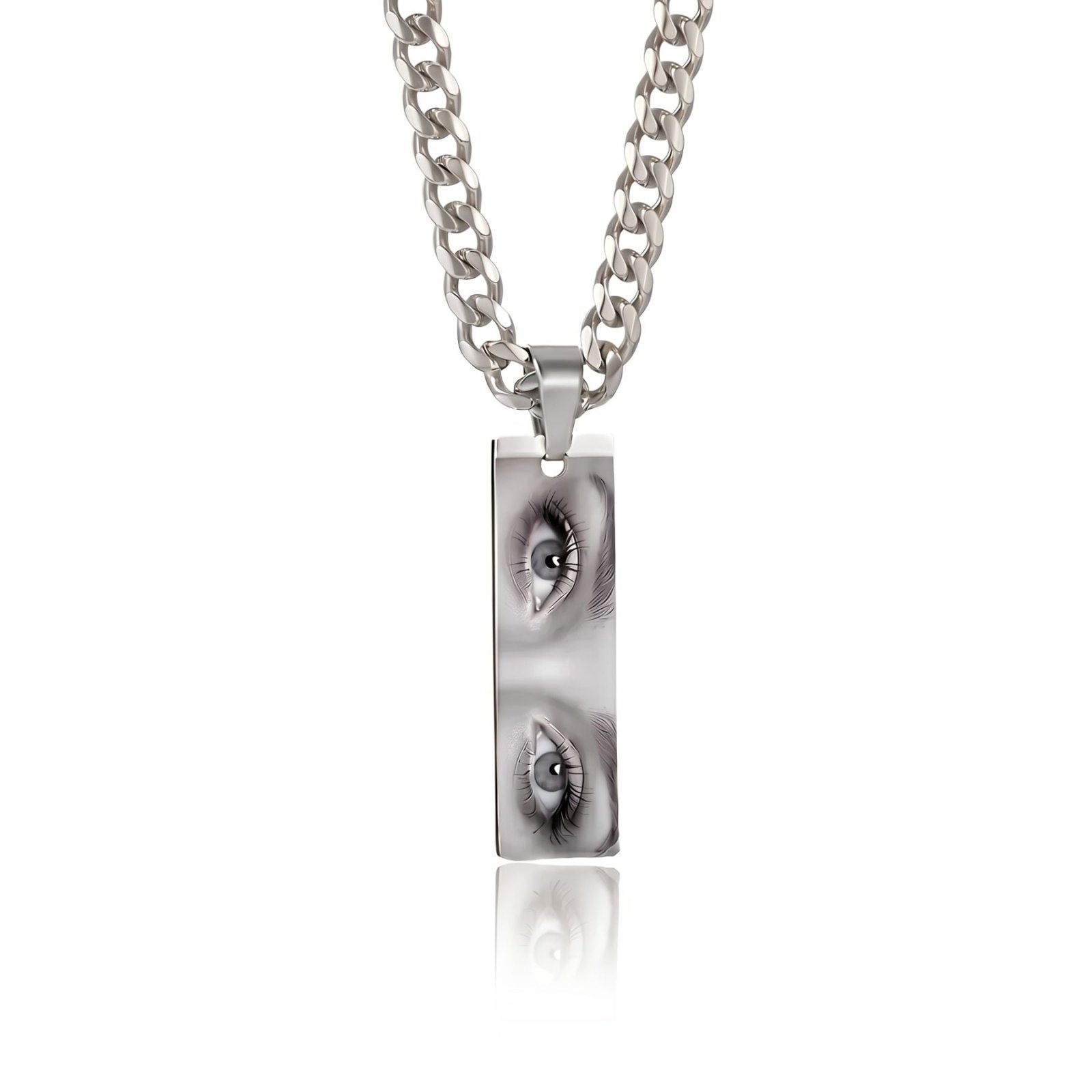 Collier photo yeux personnalisable, pendentif plaque rectangulaire, en acier inoxydable