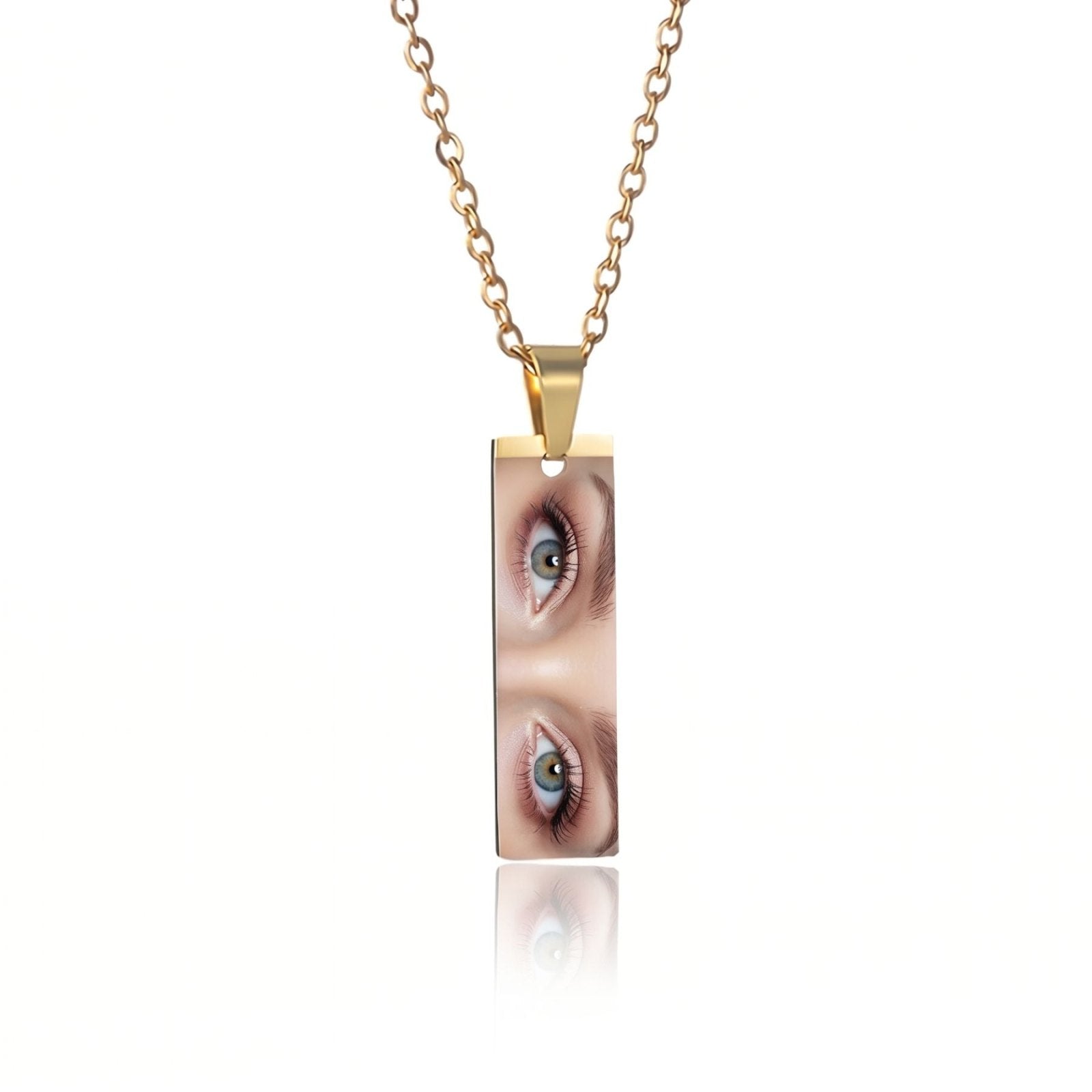 Collier photo yeux personnalisable, pendentif plaque rectangulaire, en acier inoxydable