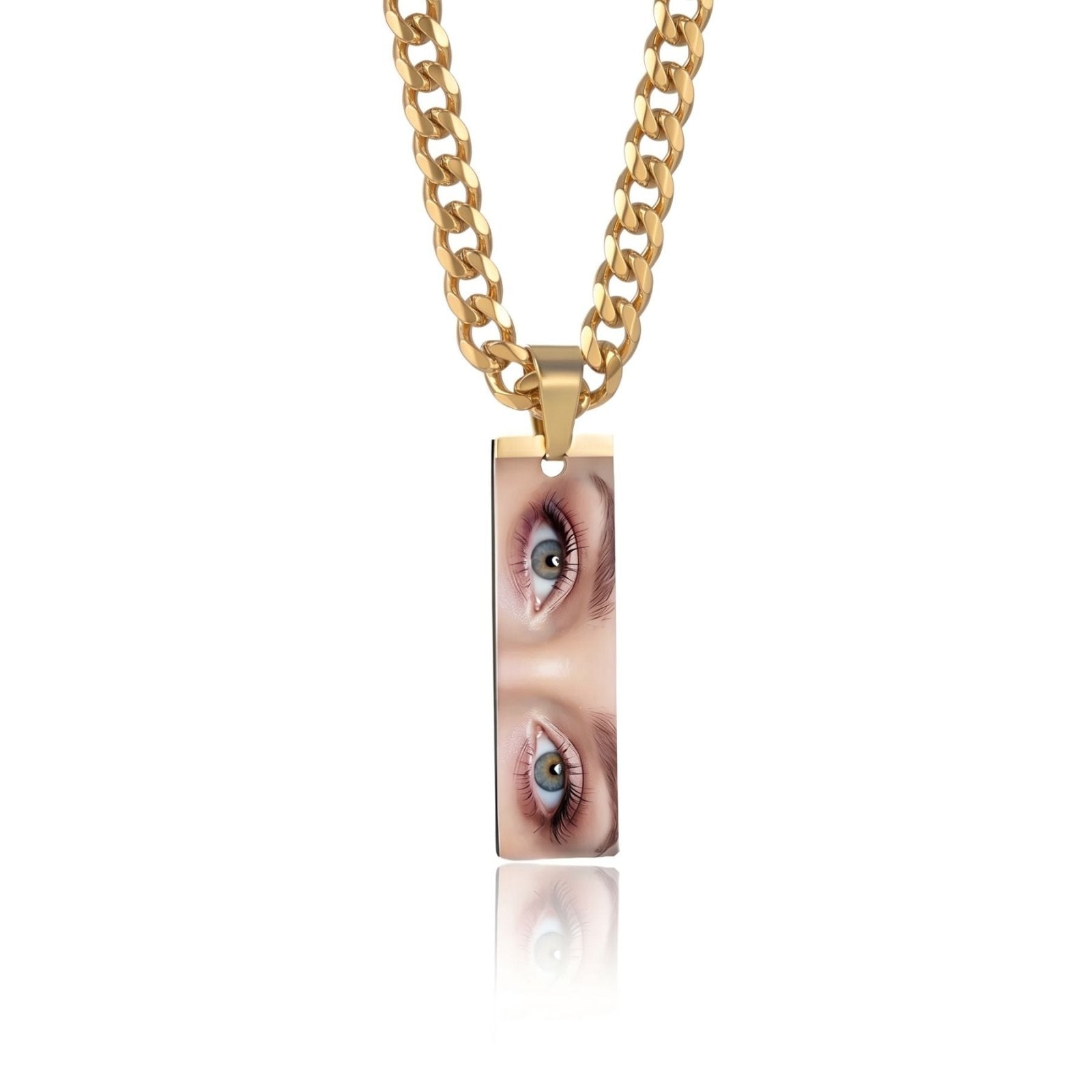 Collier photo yeux personnalisable, pendentif plaque rectangulaire, en acier inoxydable