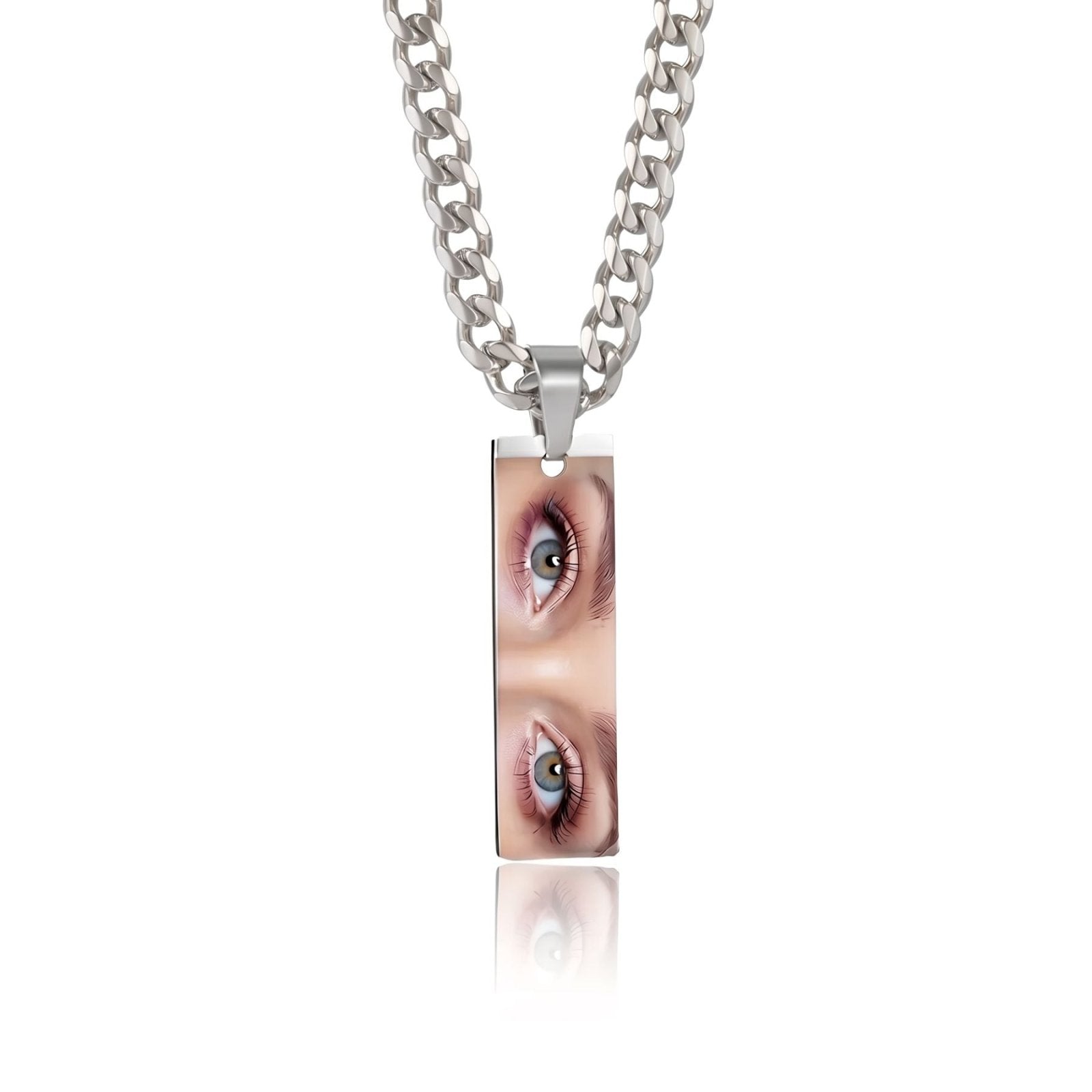 Collier photo yeux personnalisable, pendentif plaque rectangulaire, en acier inoxydable
