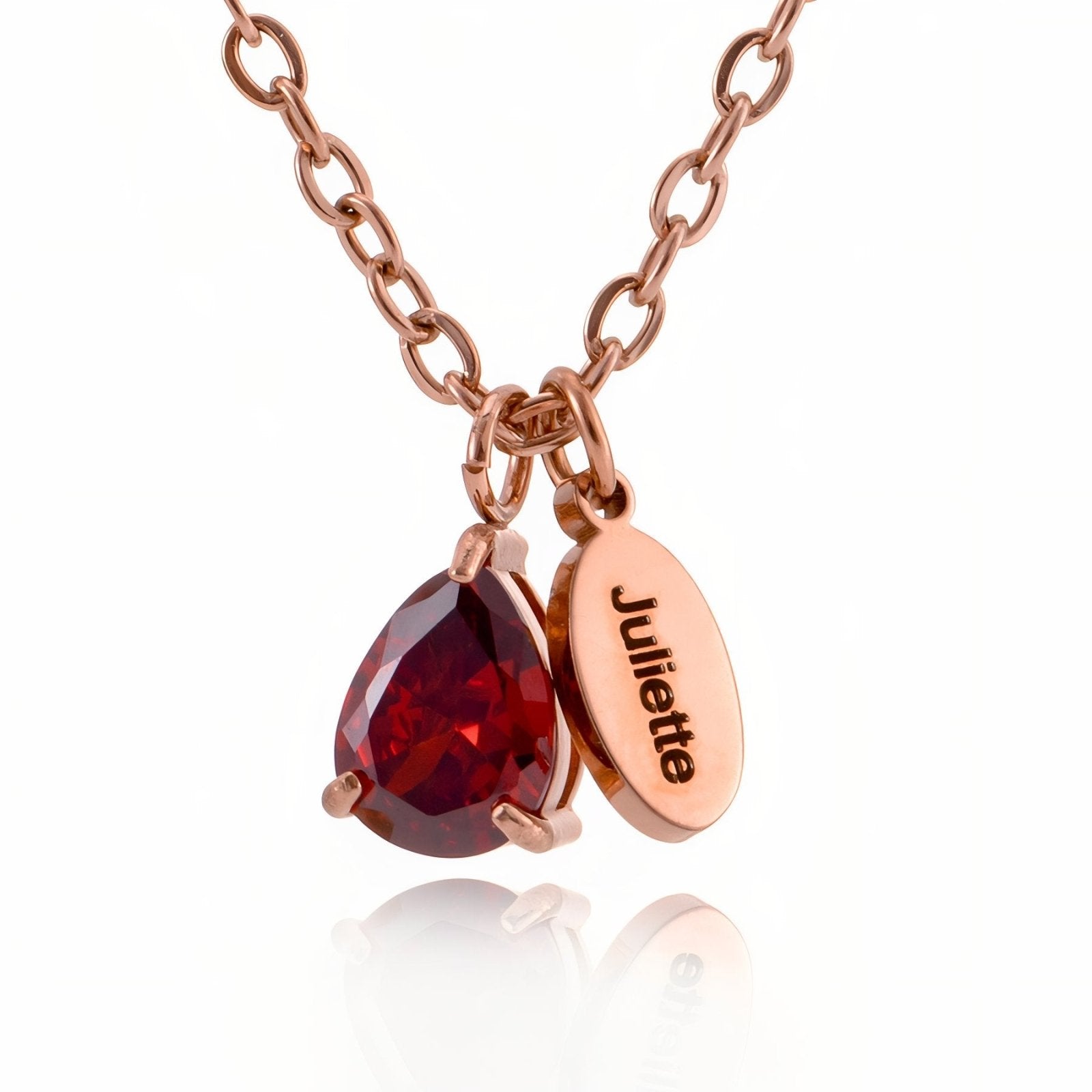Collier pierre de naissance personnalisé, goutte zircon et prénom, en inox, modèle Pearl