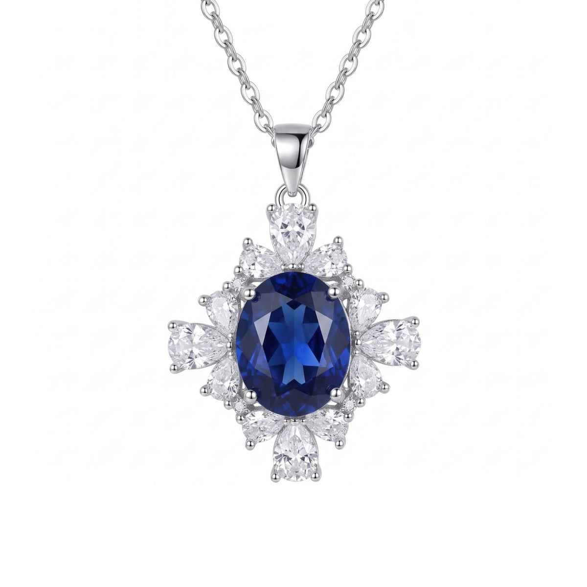 Collier pierre précieuse pour femme, en cuivre argenté, pendentif ovale entouré de pierres blanches