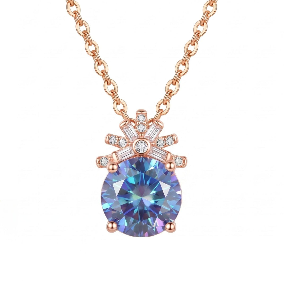 Collier pierre ronde facettée pour femme, en cuivre, pendentif serti de pierres blanches avec pierre centrale colorée