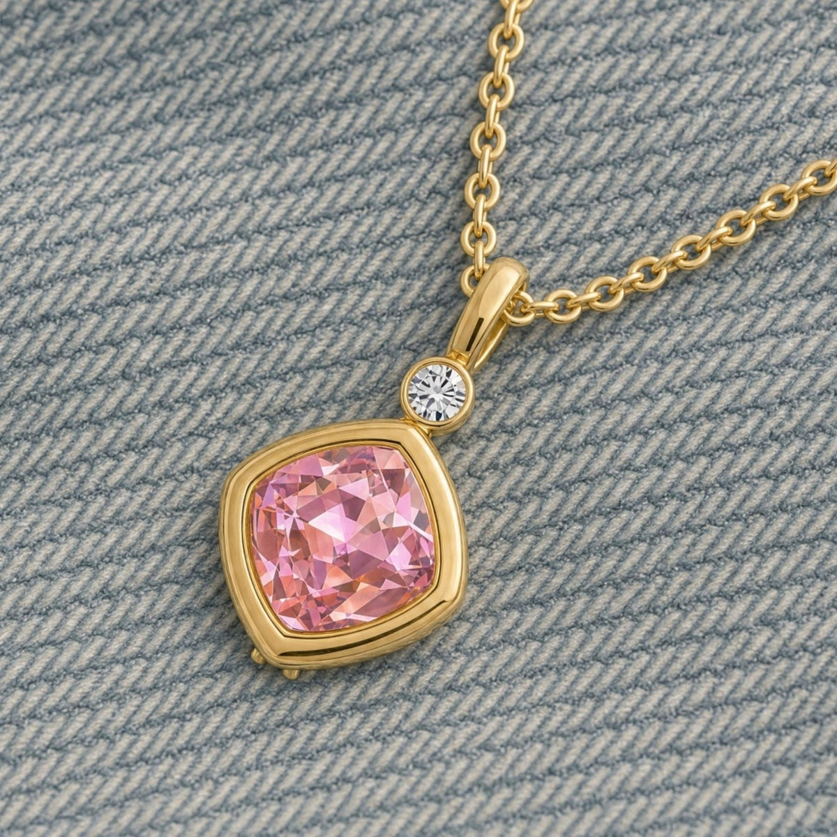 Collier pierre rose pour femme, en acier inoxydable doré, pendentif géométrique élégant à zircon facetté