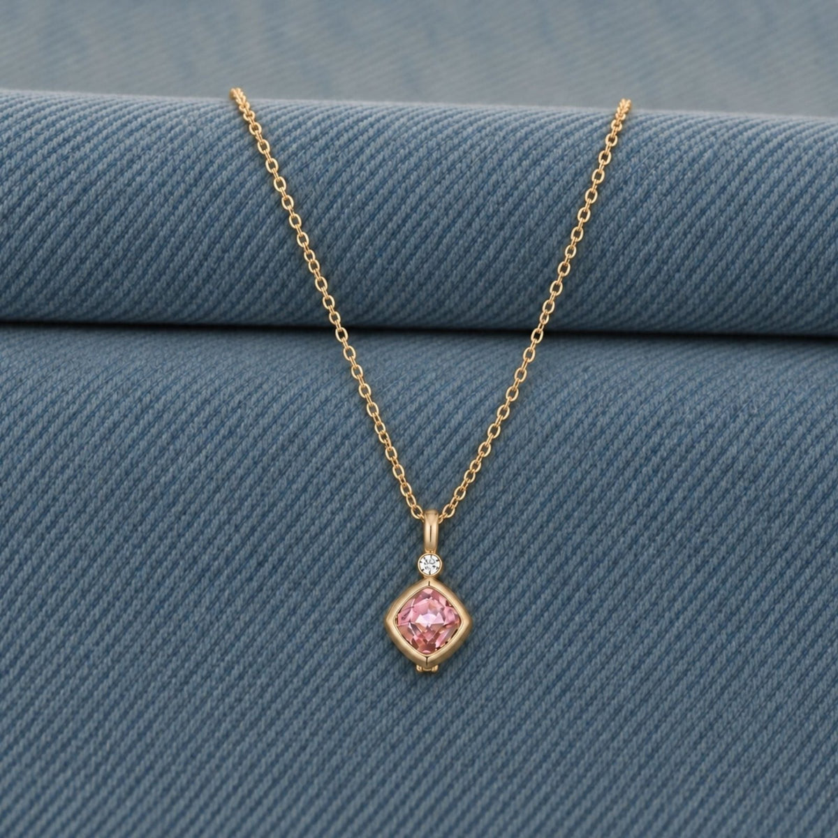 Collier pierre rose pour femme, en acier inoxydable doré, pendentif géométrique élégant à zircon facetté