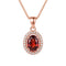 Collier pierre rouge grenat pour femme, en cuivre, pendentif ovale entouré de pierres blanches