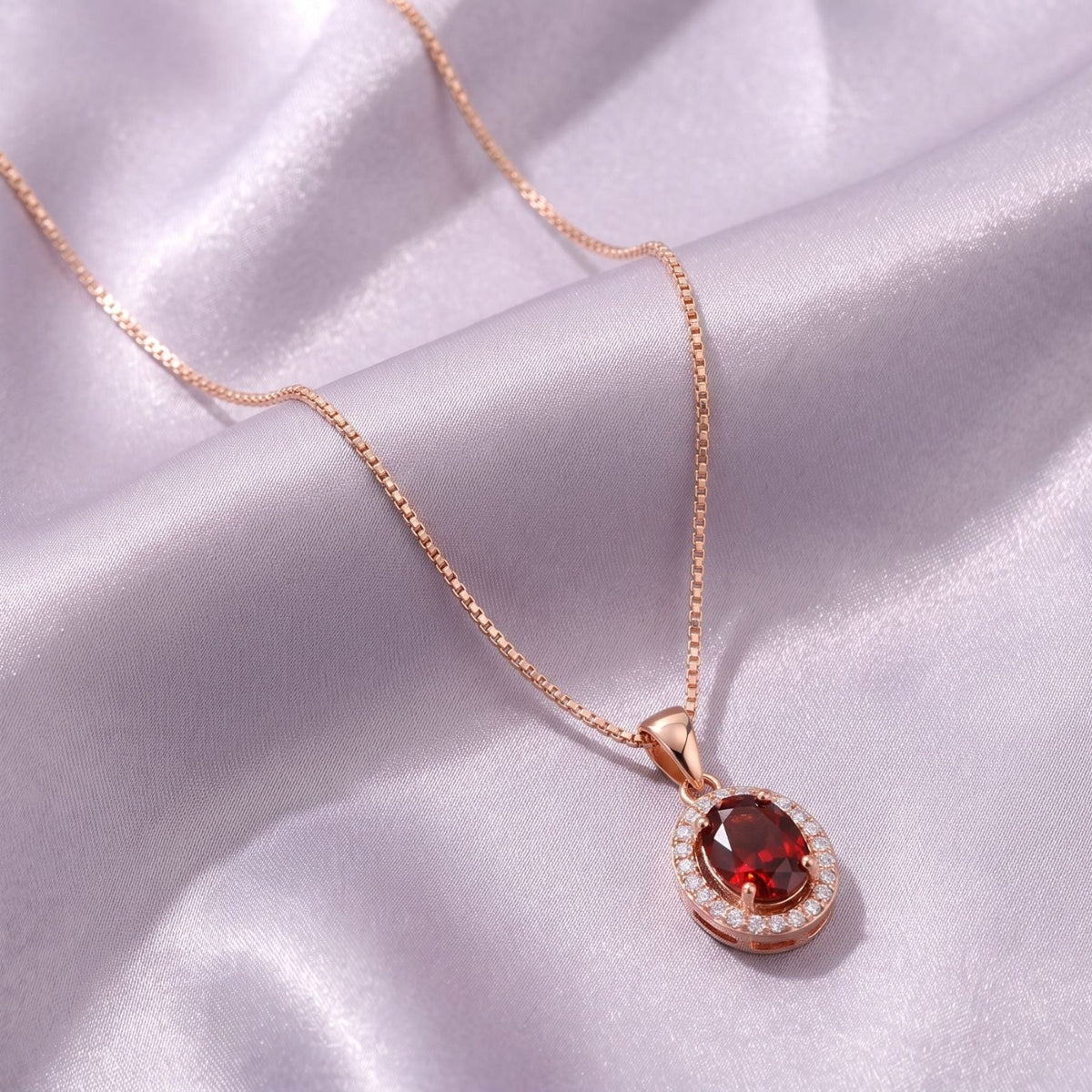 Collier pierre rouge grenat pour femme, en cuivre, pendentif ovale entouré de pierres blanches