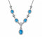 Collier pierres ovales pour femme en métal argenté, pendentif central avec pierres effet topaze bleue, rubis ou émeraude entourées de pierres blanches