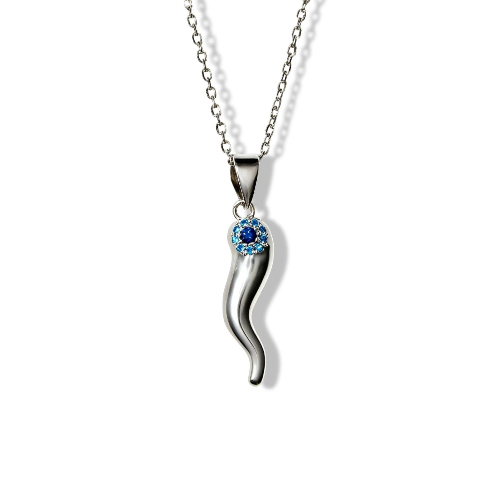 Collier piment porte - bonheur en argent 925, pendentif œil bleu protecteur, finition argentée, modèle Iskra
