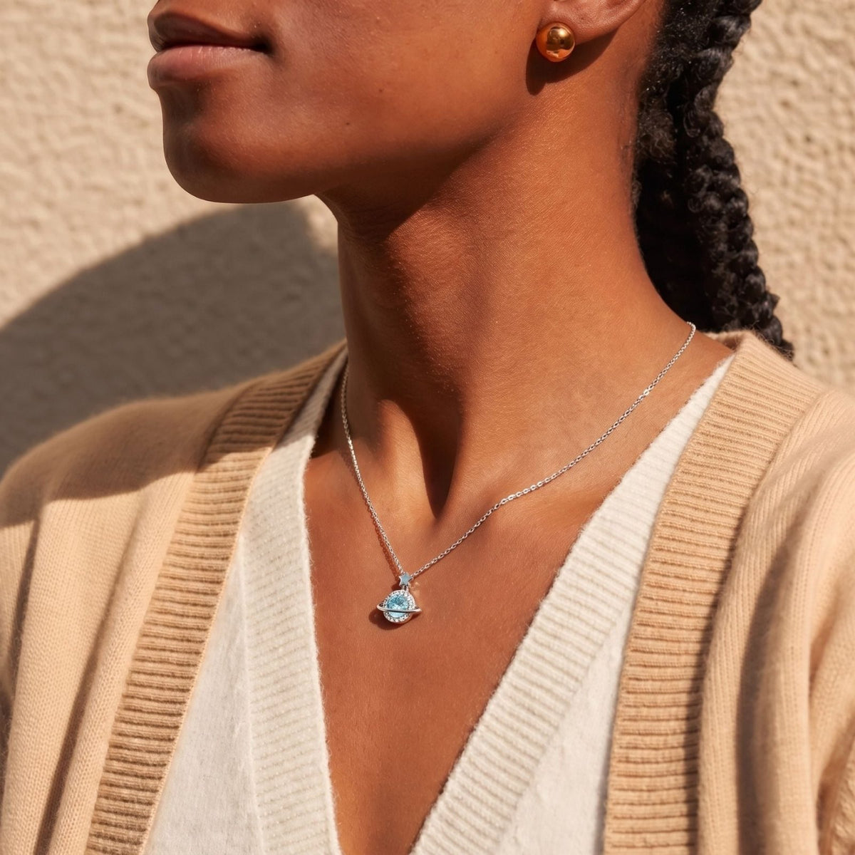 Collier planète pour femme, en argent 925, avec étoile et zircon