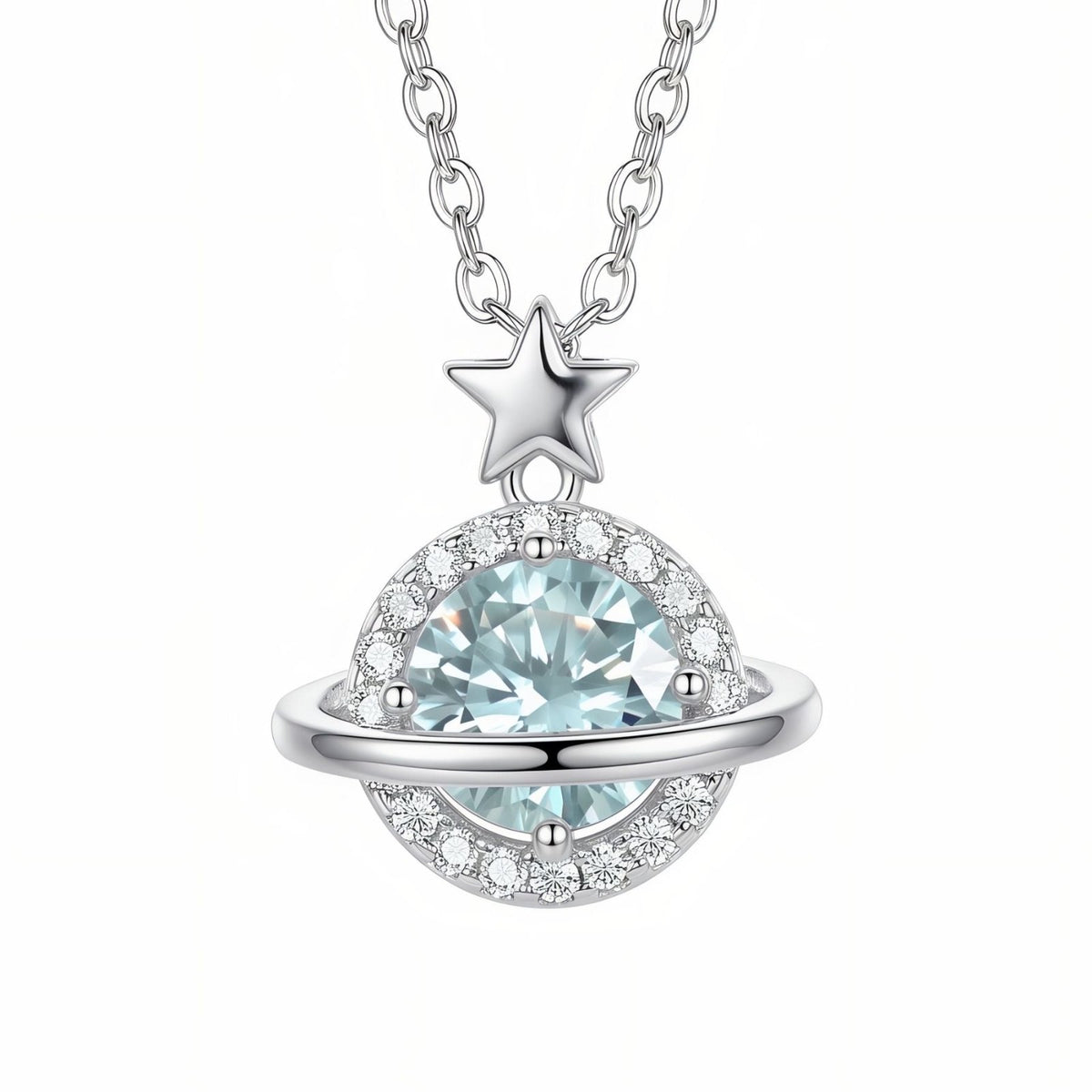 Collier planète pour femme, en argent 925, avec étoile et zircon