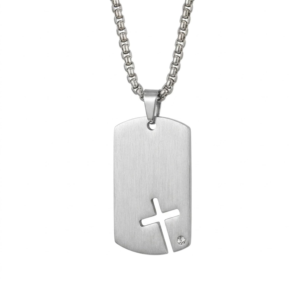 Collier plaque militaire croix pour homme, en acier inoxydable, pendentif rectangulaire orné d’une pierre colorée