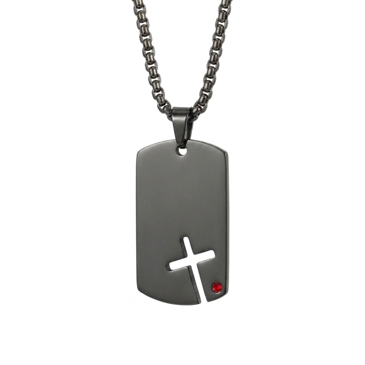 Collier plaque militaire croix pour homme, en acier inoxydable, pendentif rectangulaire orné d’une pierre colorée